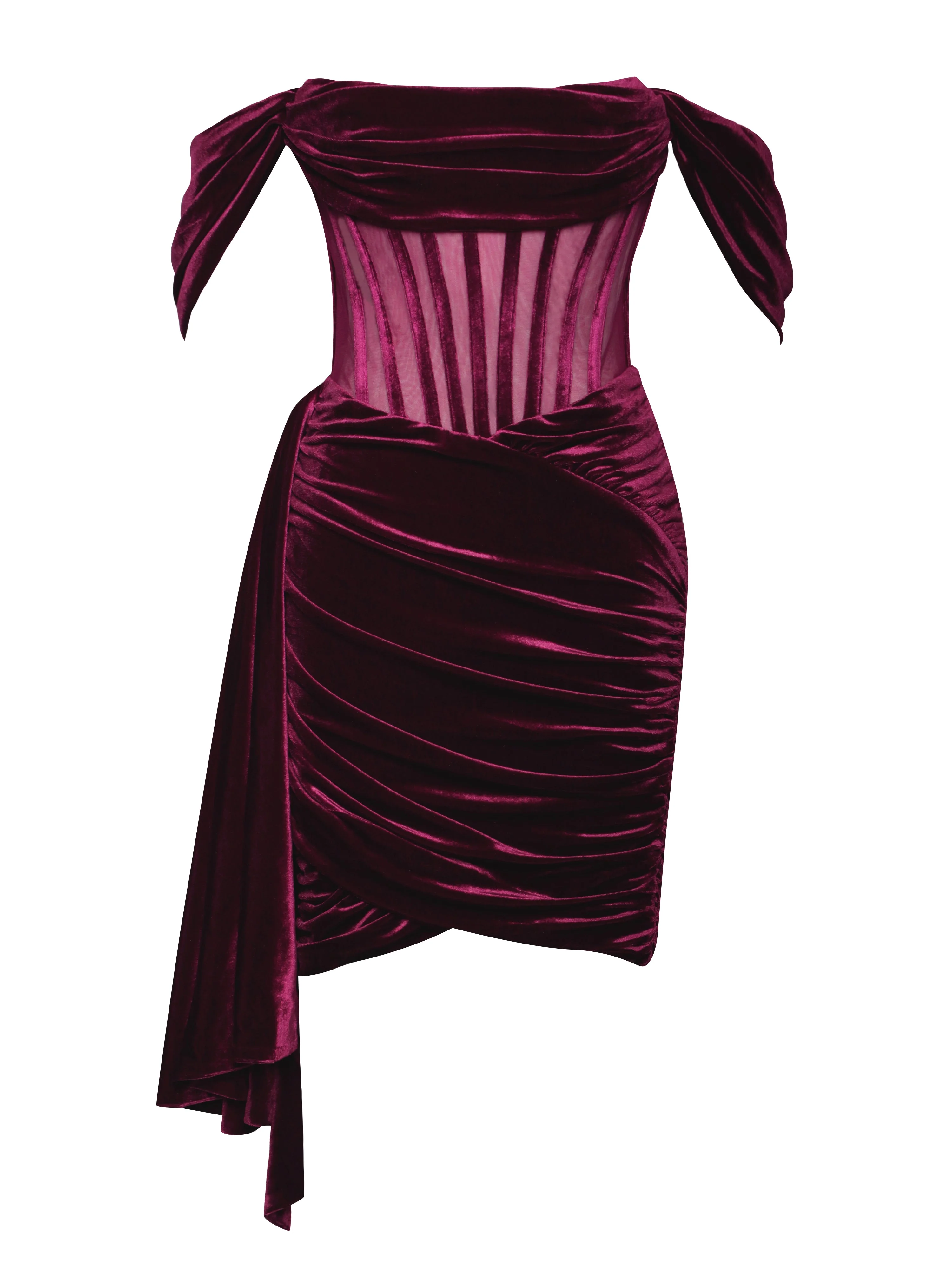 Irisa Burgundy Draping Charming Off Shoulder Corset Dress - Image 39