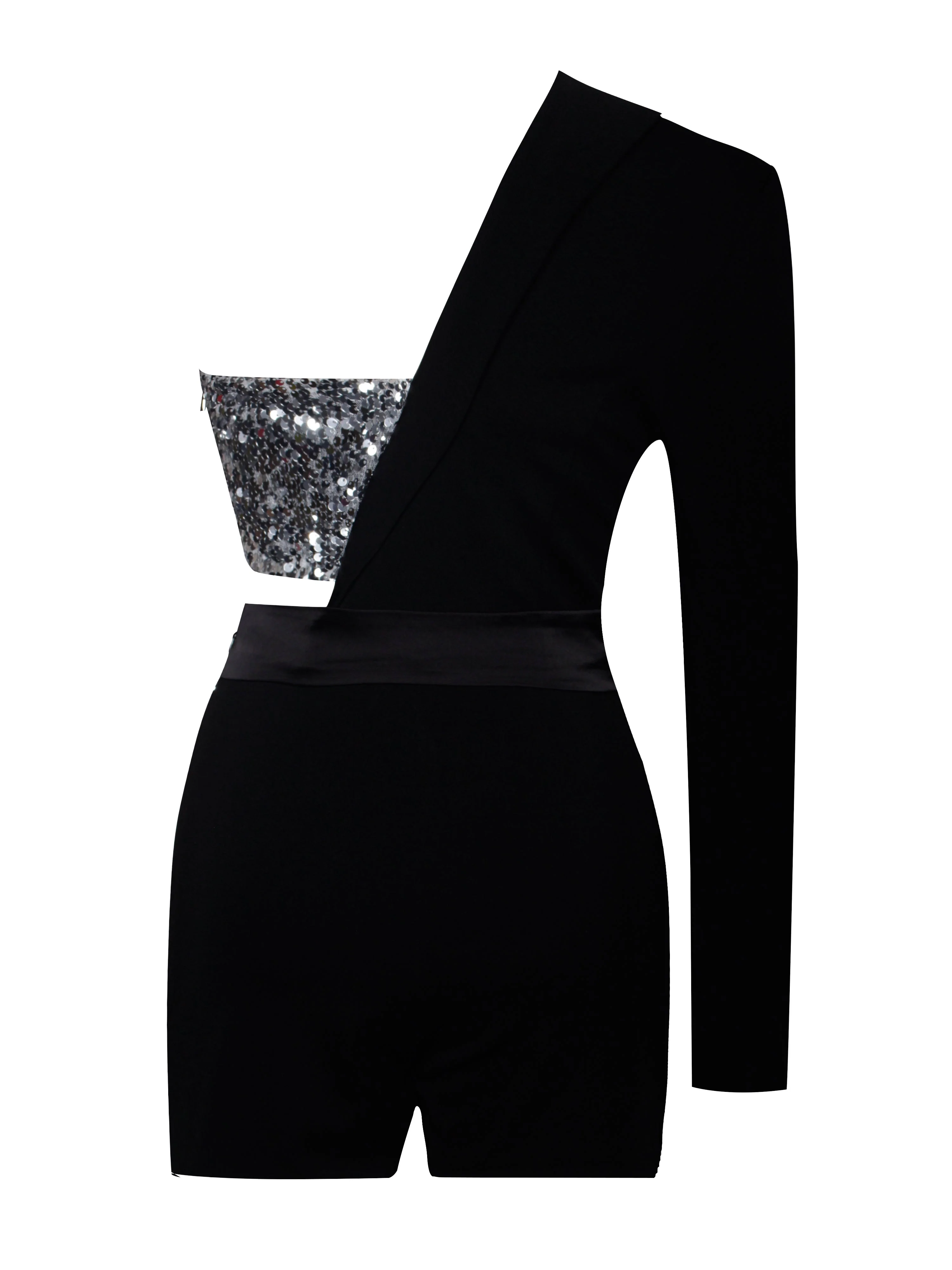 Skylynn Sequin Black Charming One Sleeve Blazer Romper - Image 32
