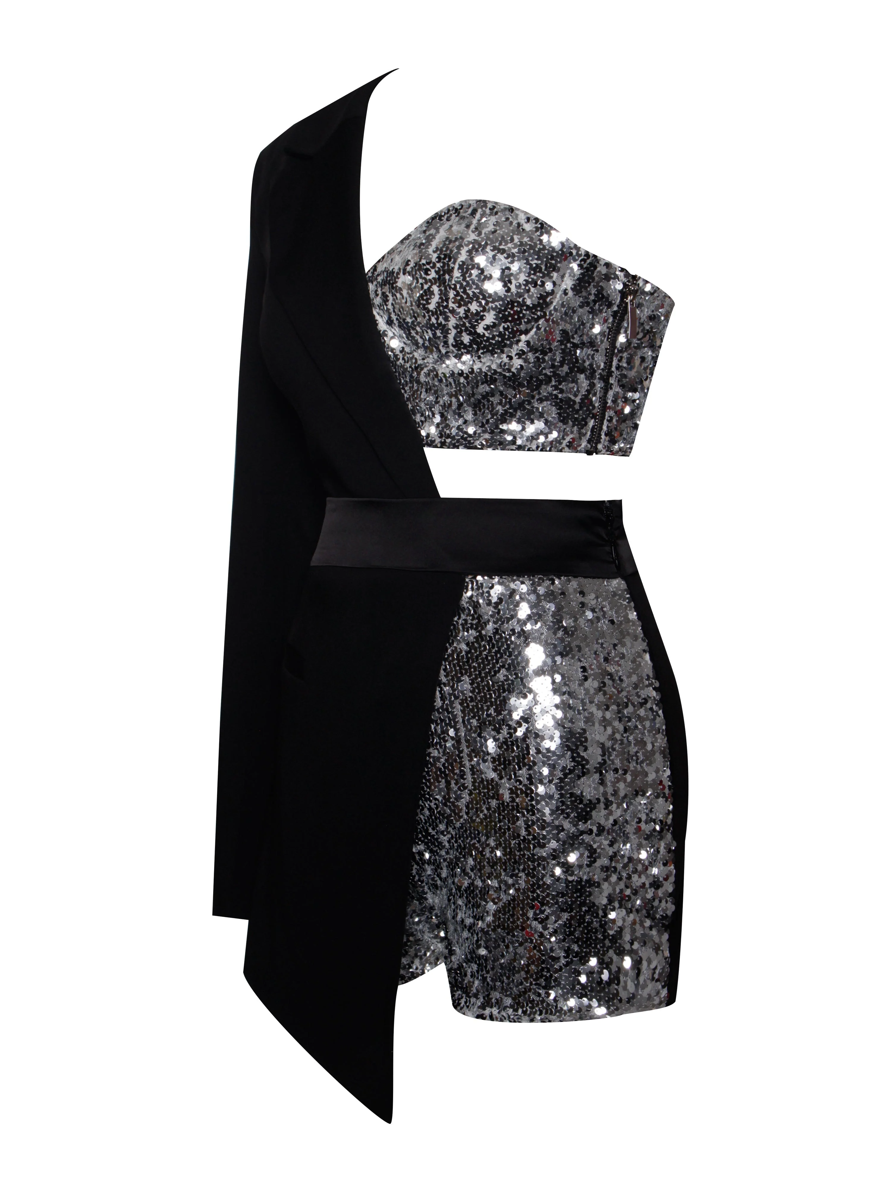 Skylynn Sequin Black Charming One Sleeve Blazer Romper - Image 33