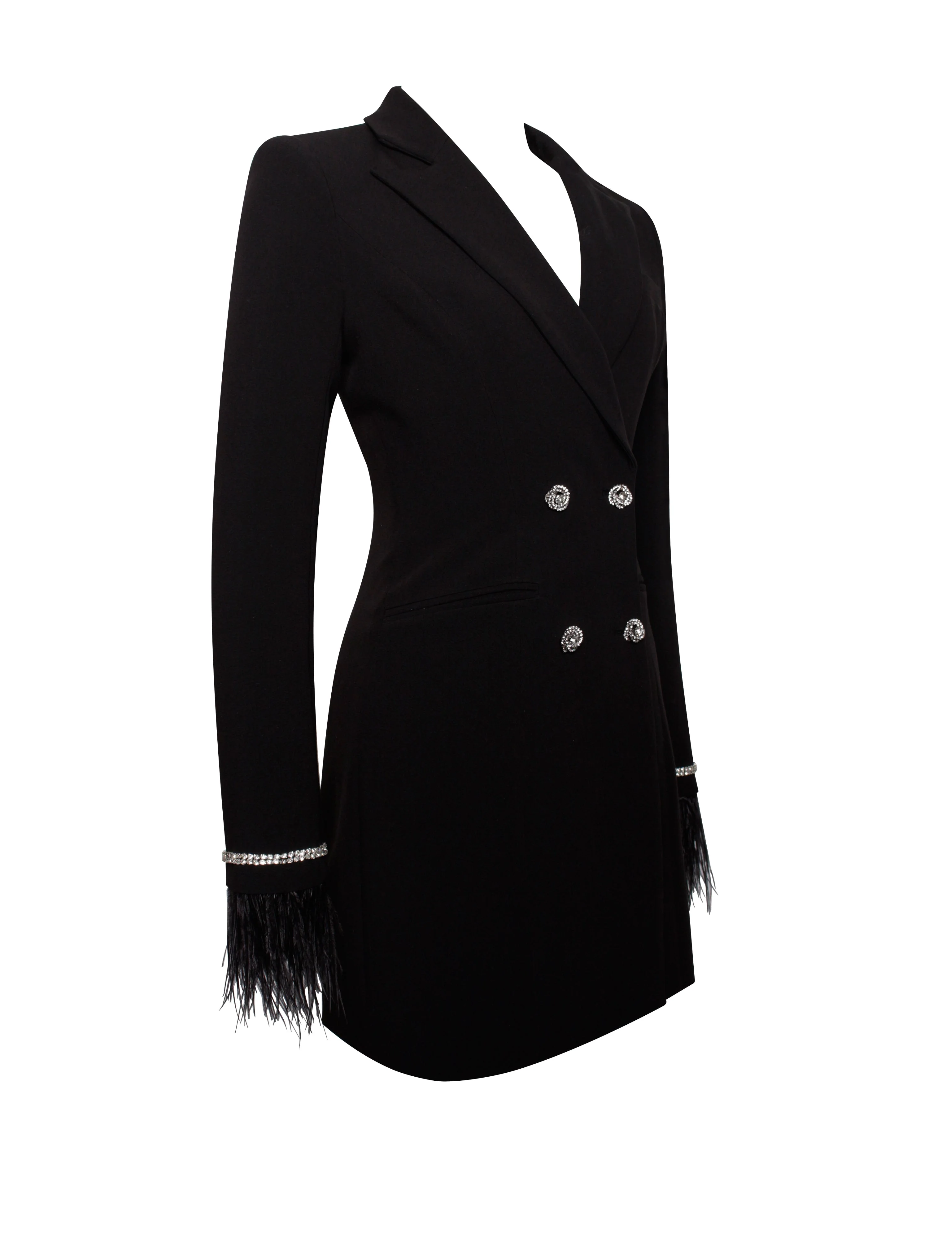 Quilla Black Feather Crystal Graceful Sleeve Backless Blazer Dress - Image 18