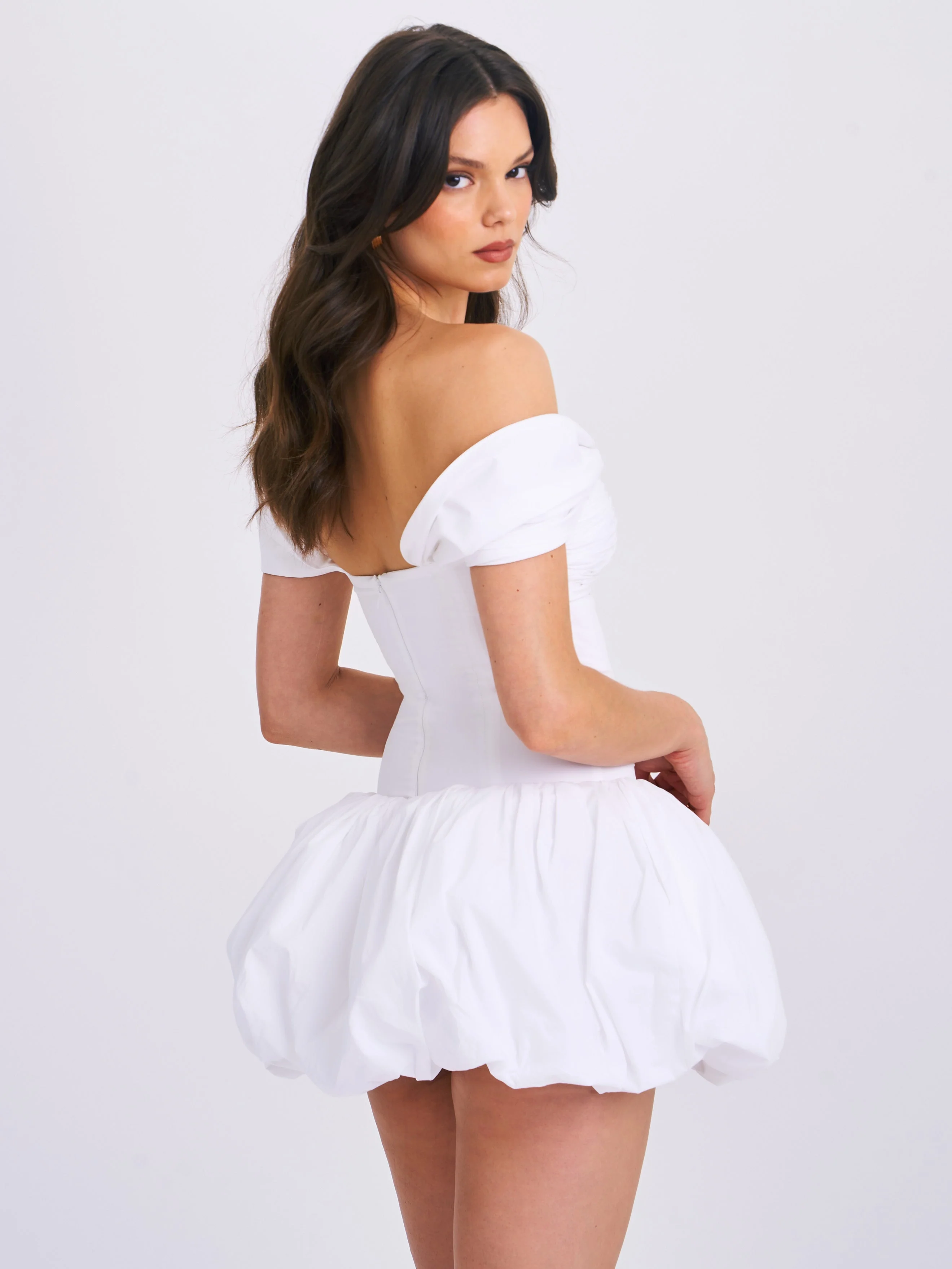 Umika White Bubble Charming Hem Mini Dress - Image 36