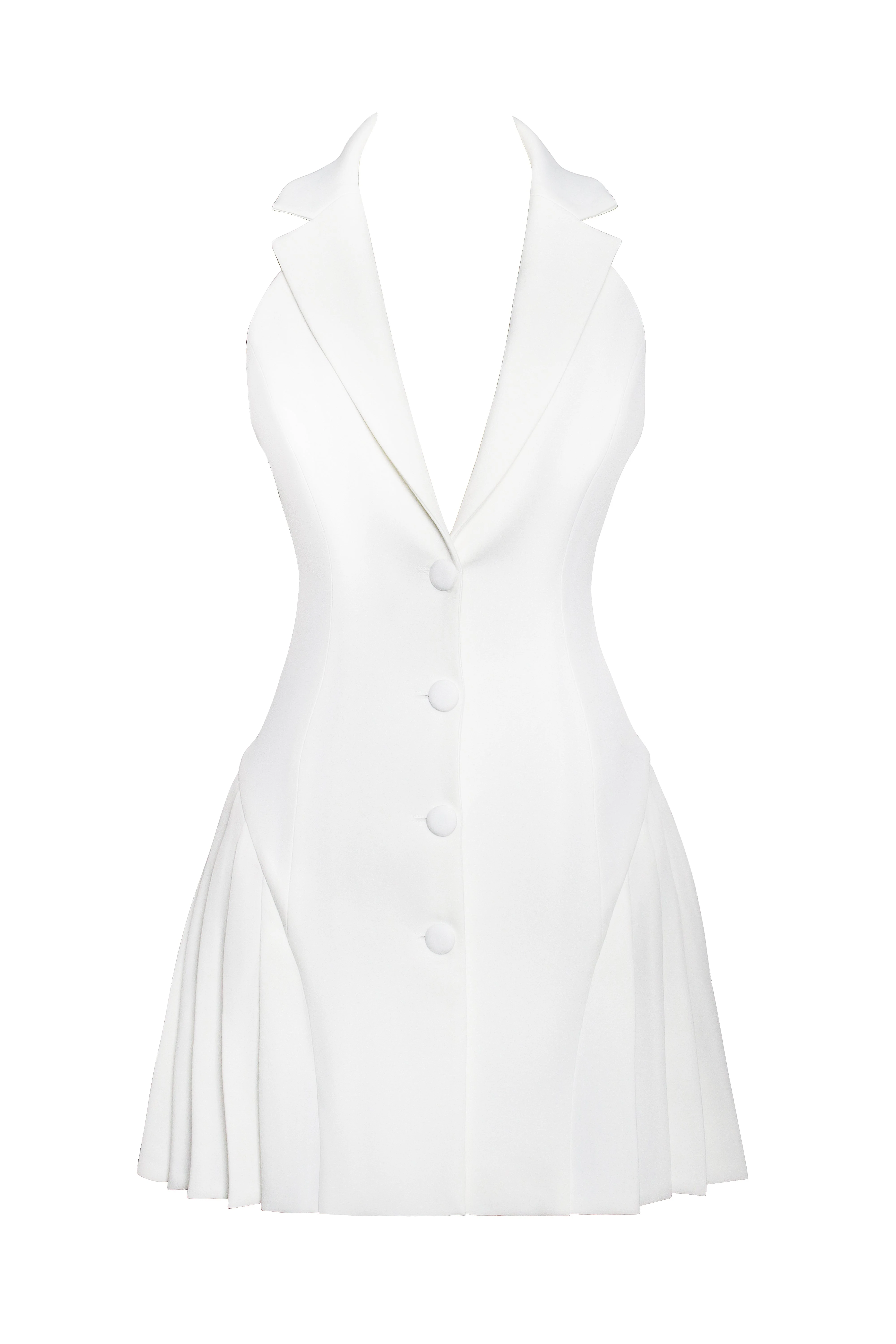 Reyna White Backless Charming Pleated Mini Blazer Dress - Image 36