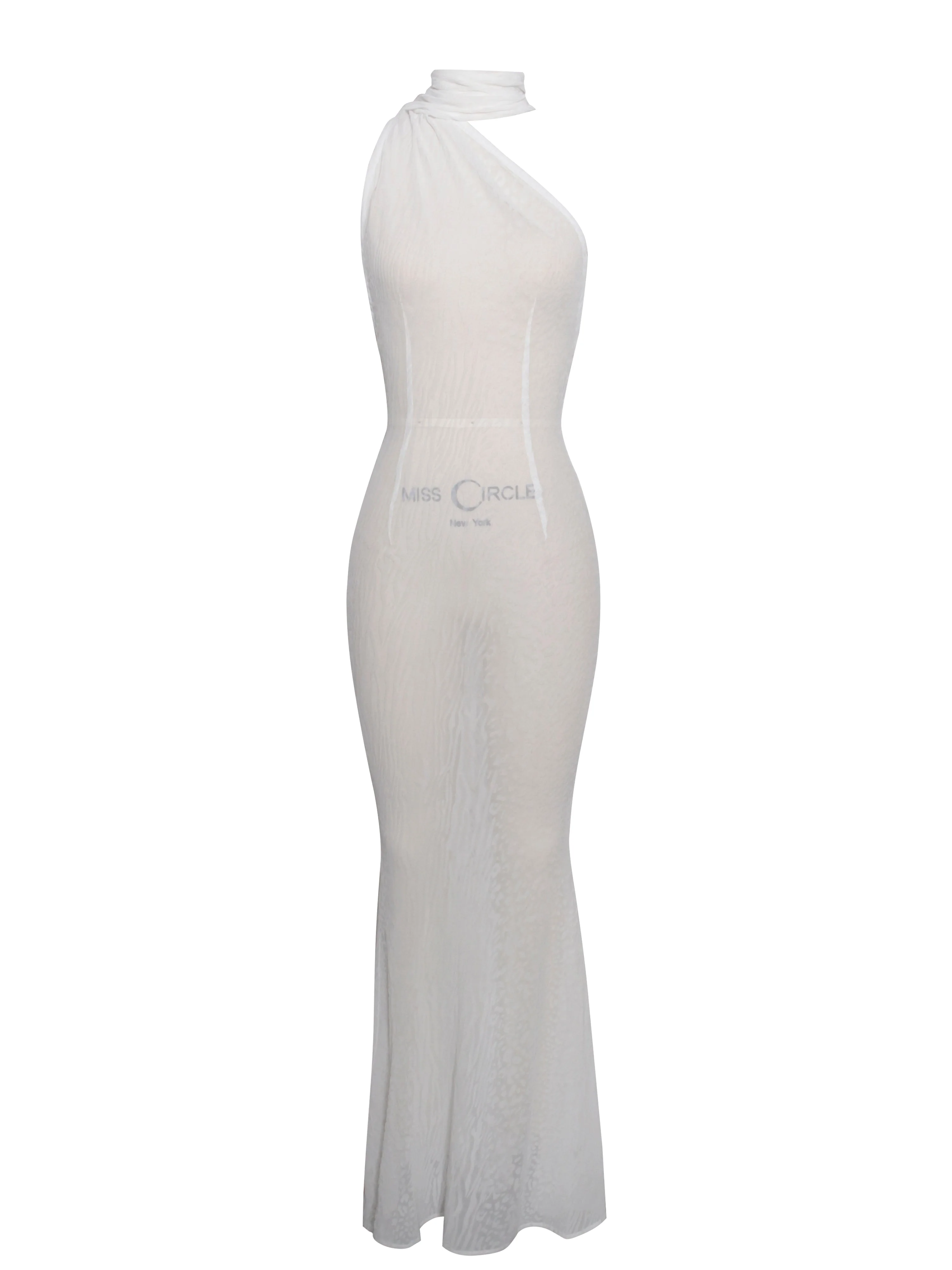 Olena White Burnout Velvet Animal Trendy Print Mesh Halter Neck Maxi Dress - Image 29