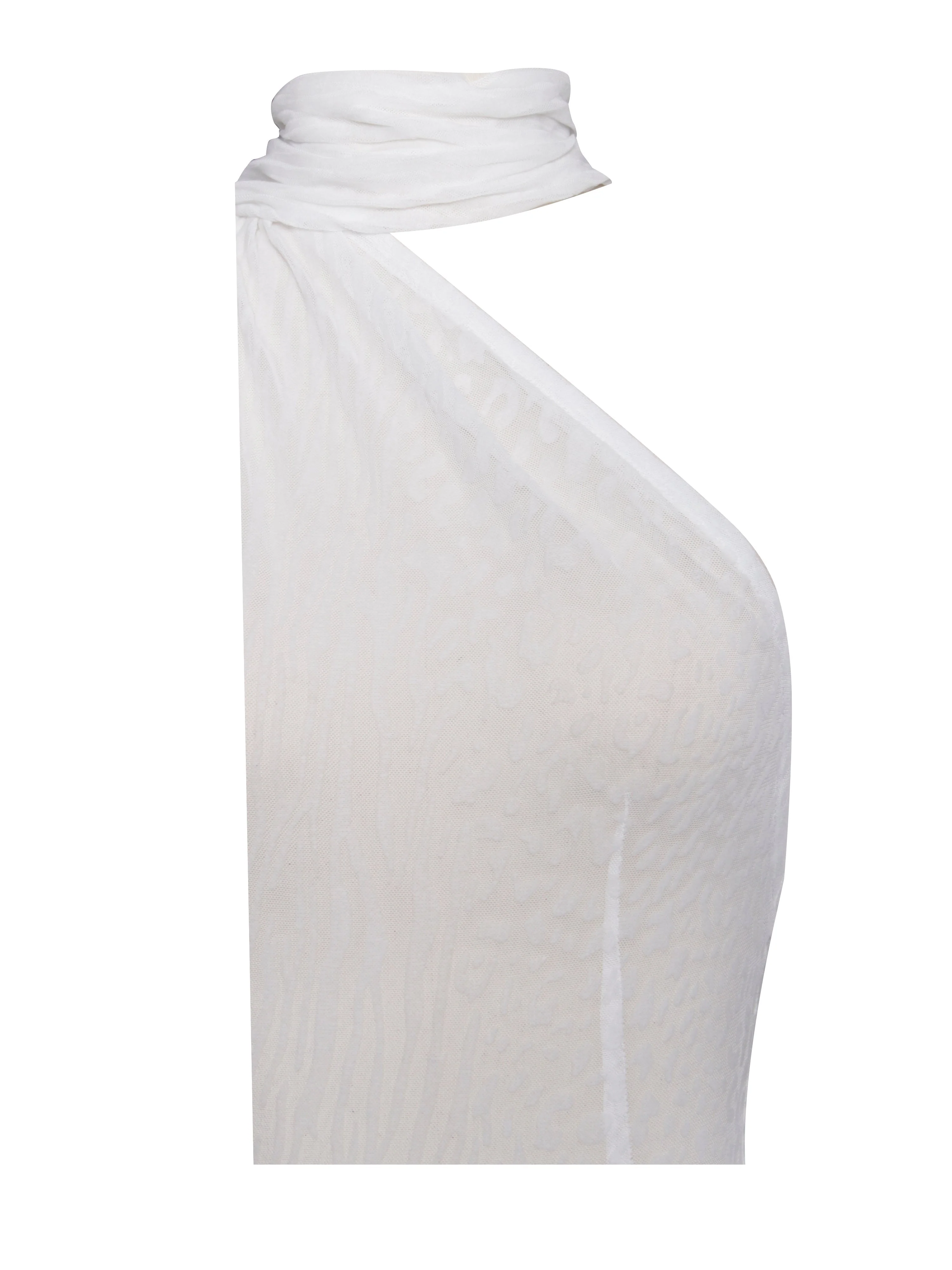 Olena White Burnout Velvet Animal Trendy Print Mesh Halter Neck Maxi Dress - Image 49