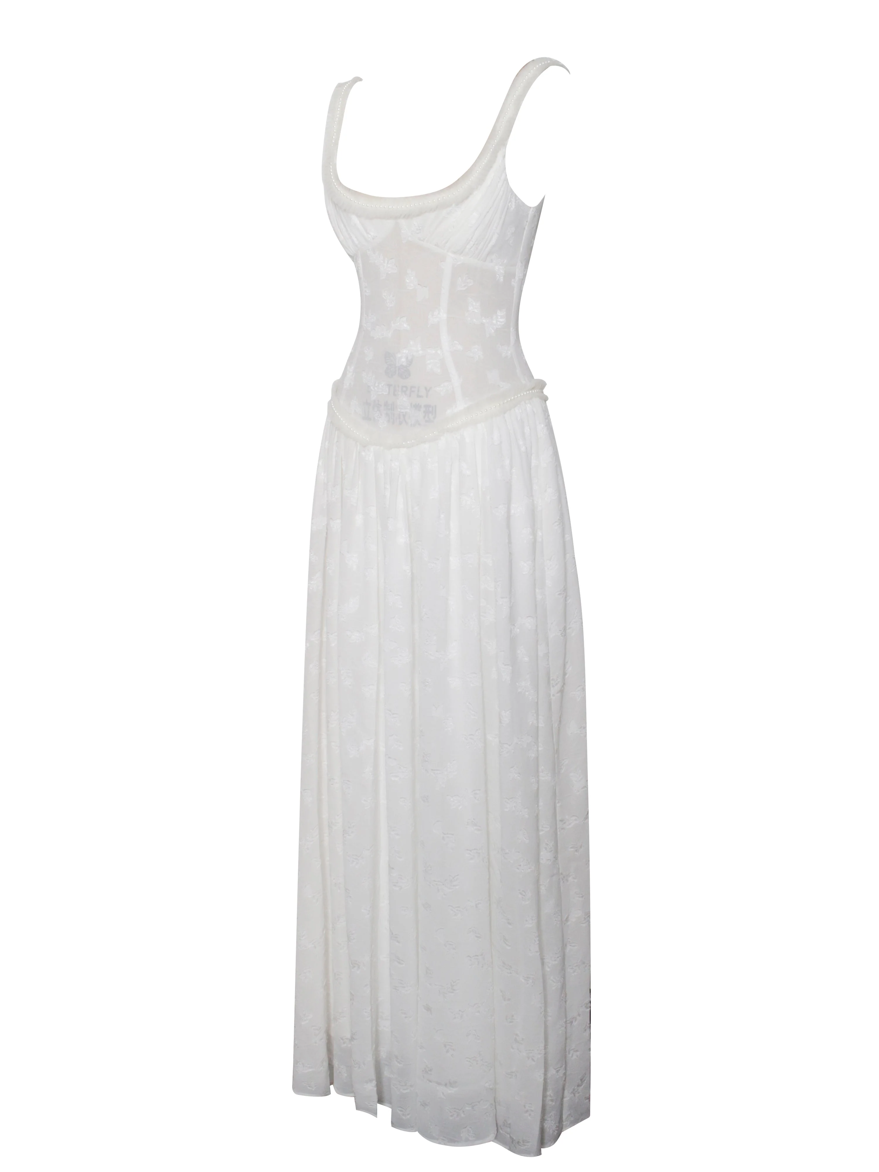 Ulissa White Square Neck Jacquard Trendy Textured High Slit Maxi Dress - Image 13