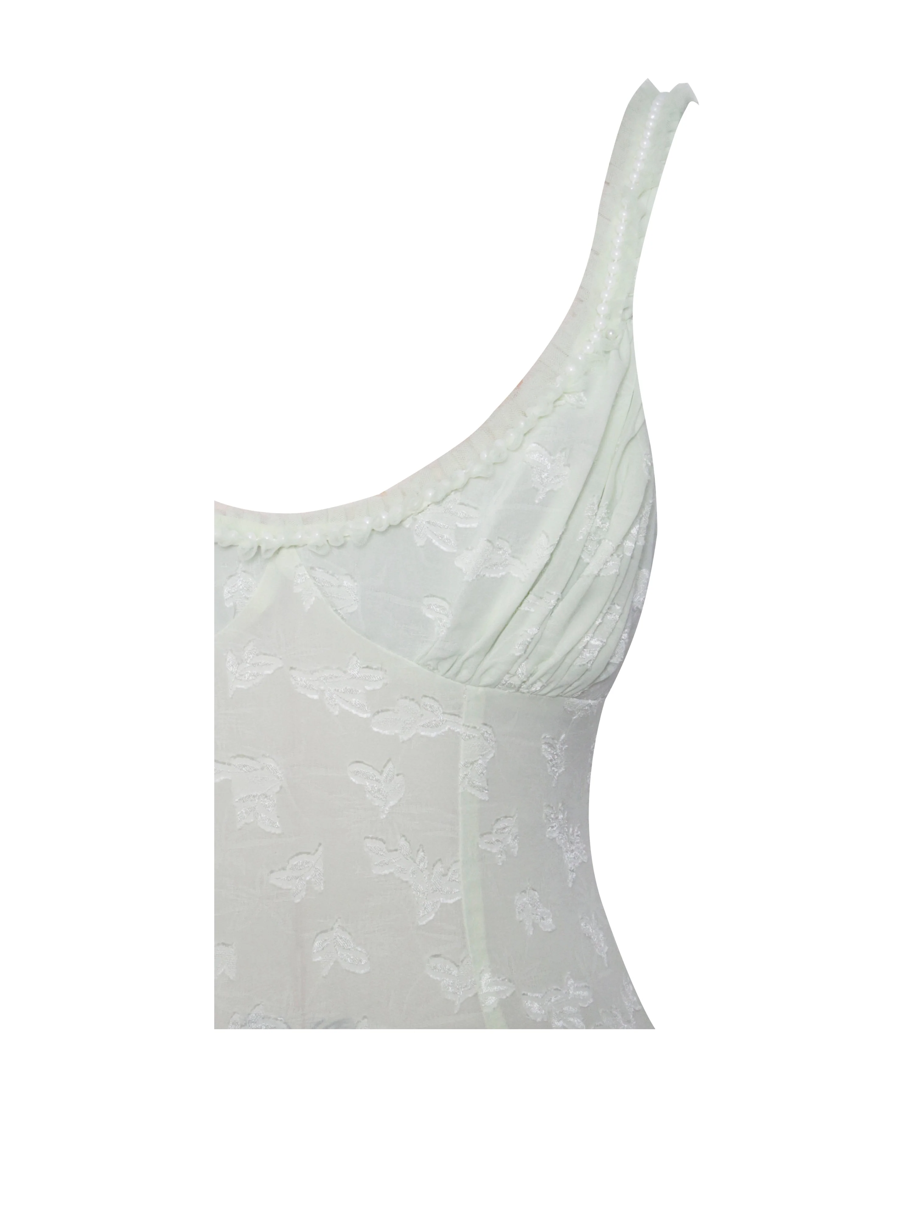 Ulissa Light Green Square Neck Trendy Jacquard Textured High Slit Maxi Dress - Image 19