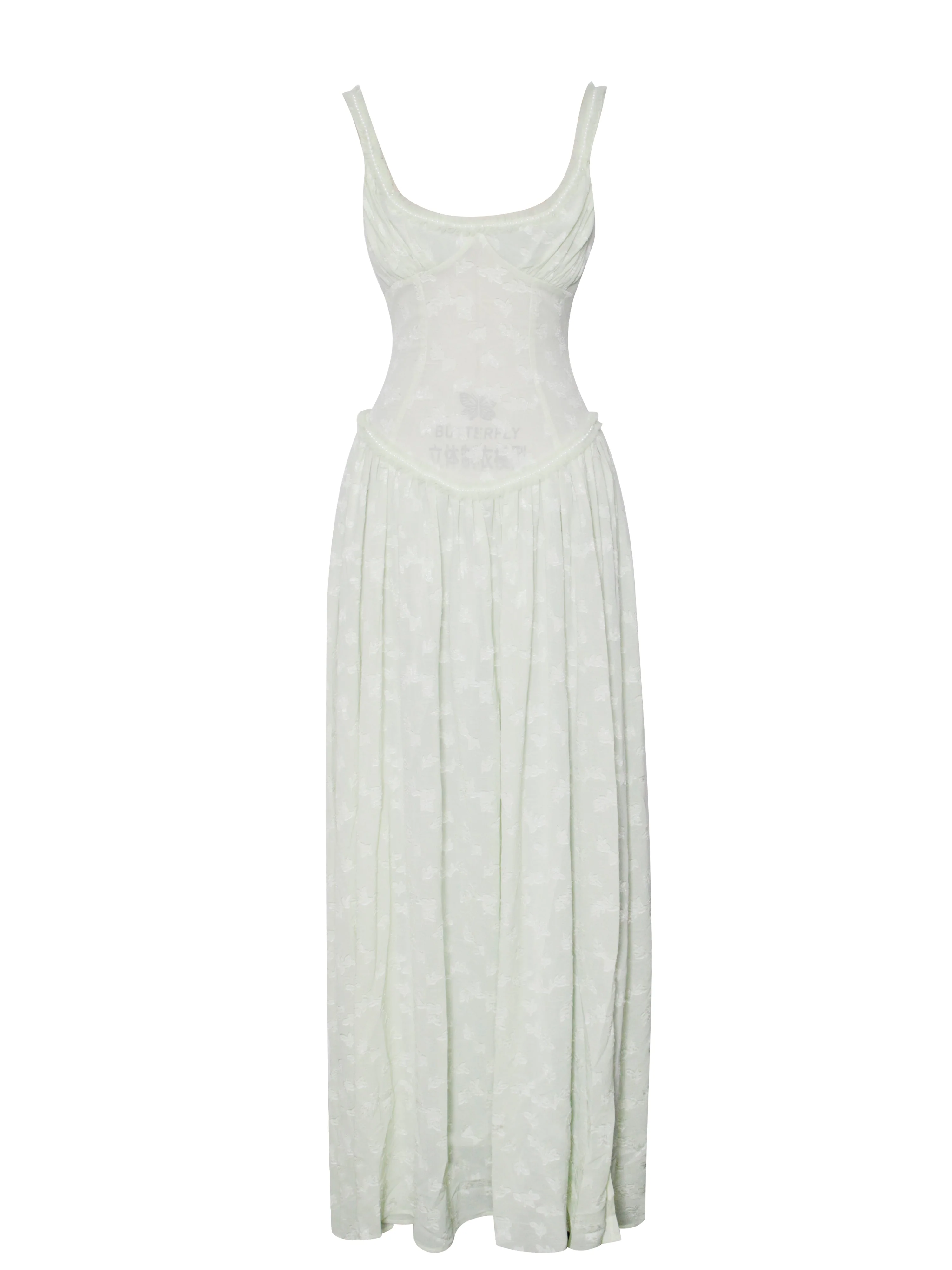 Ulissa Light Green Square Neck Trendy Jacquard Textured High Slit Maxi Dress - Image 21