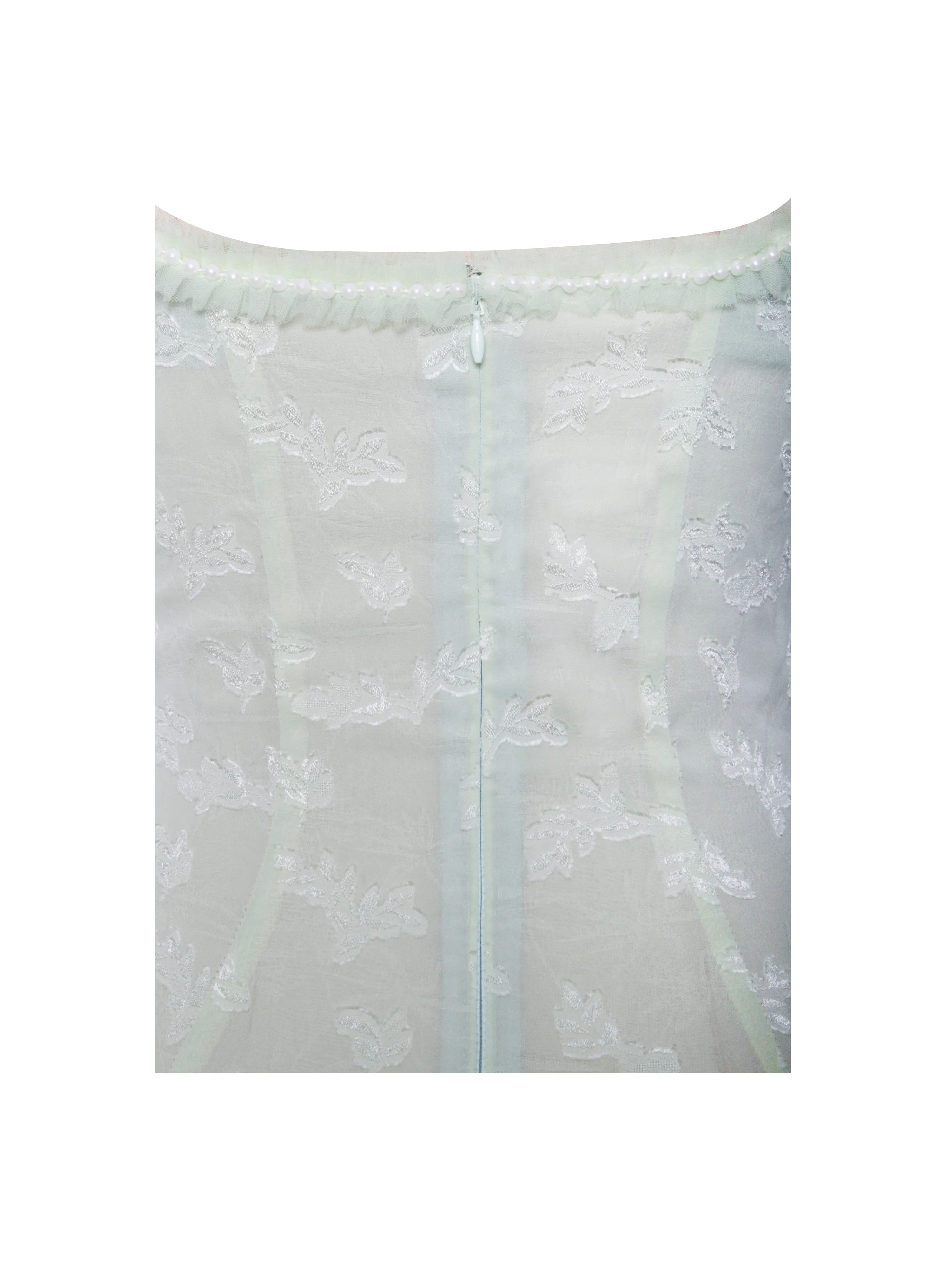 Ulissa Light Green Square Neck Trendy Jacquard Textured High Slit Maxi Dress - Image 31