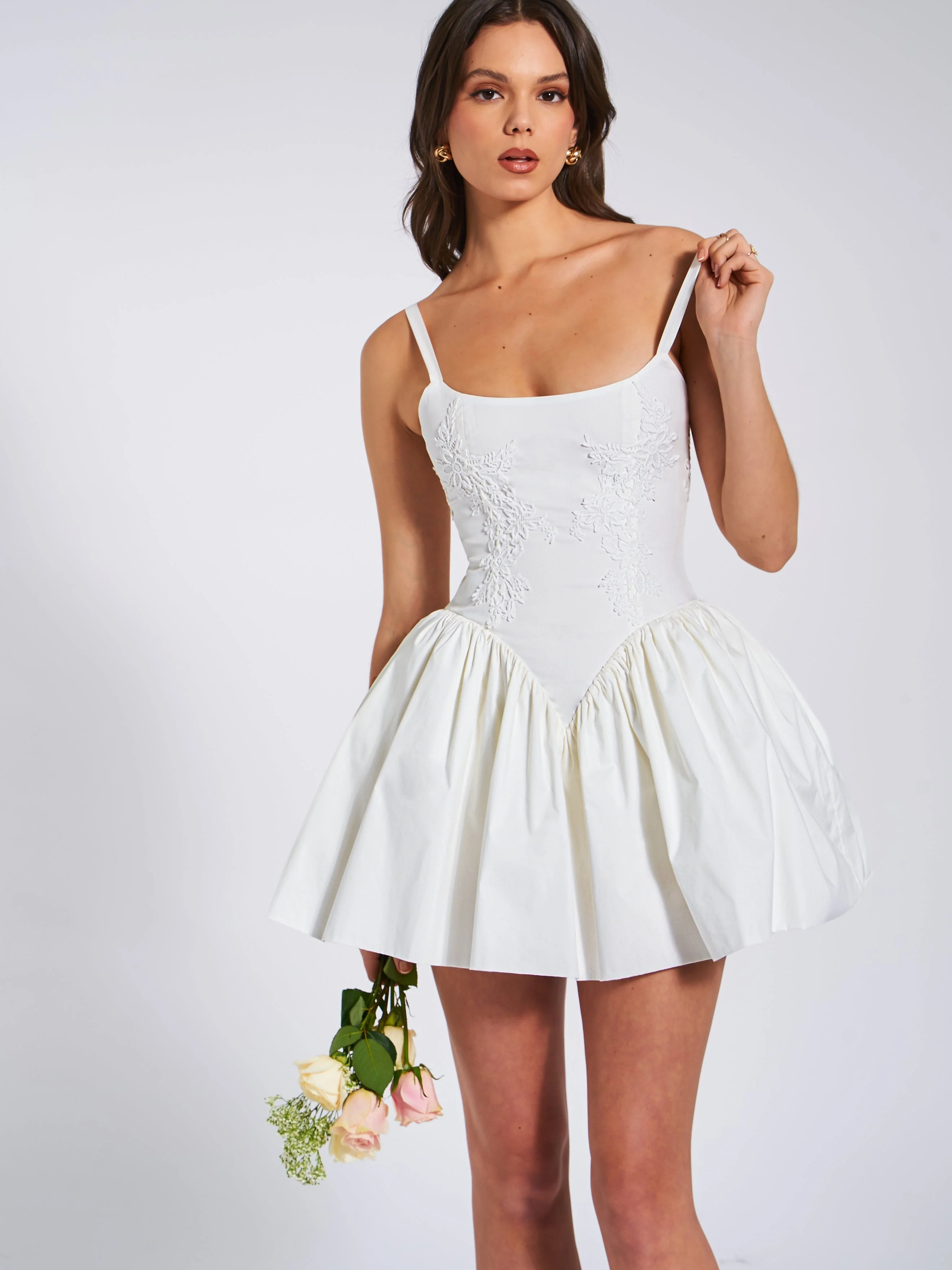 Kadi White Cotton Drop Graceful Waist Corset Mini Dress - Image 25