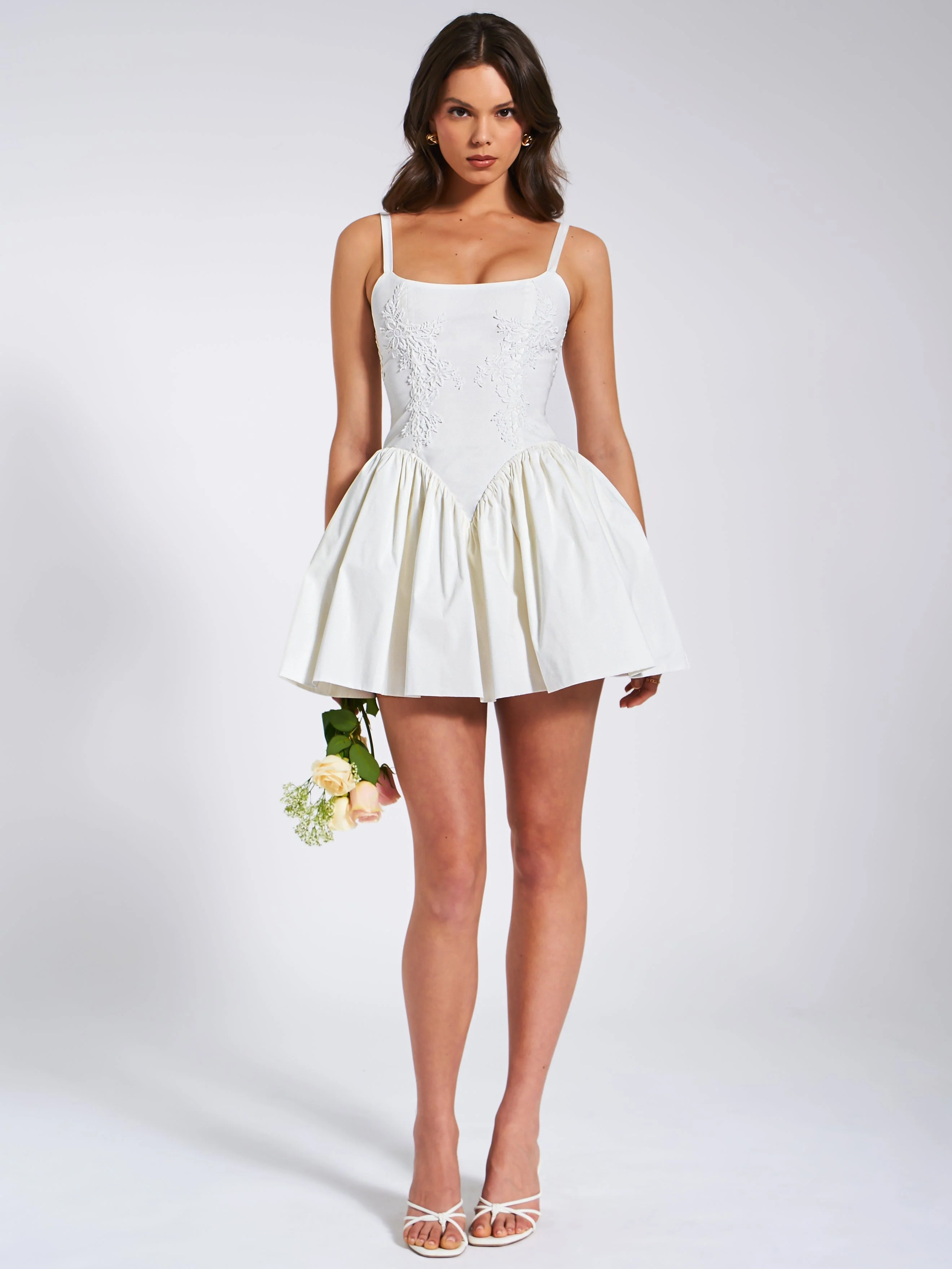 Kadi White Cotton Drop Graceful Waist Corset Mini Dress - Image 30