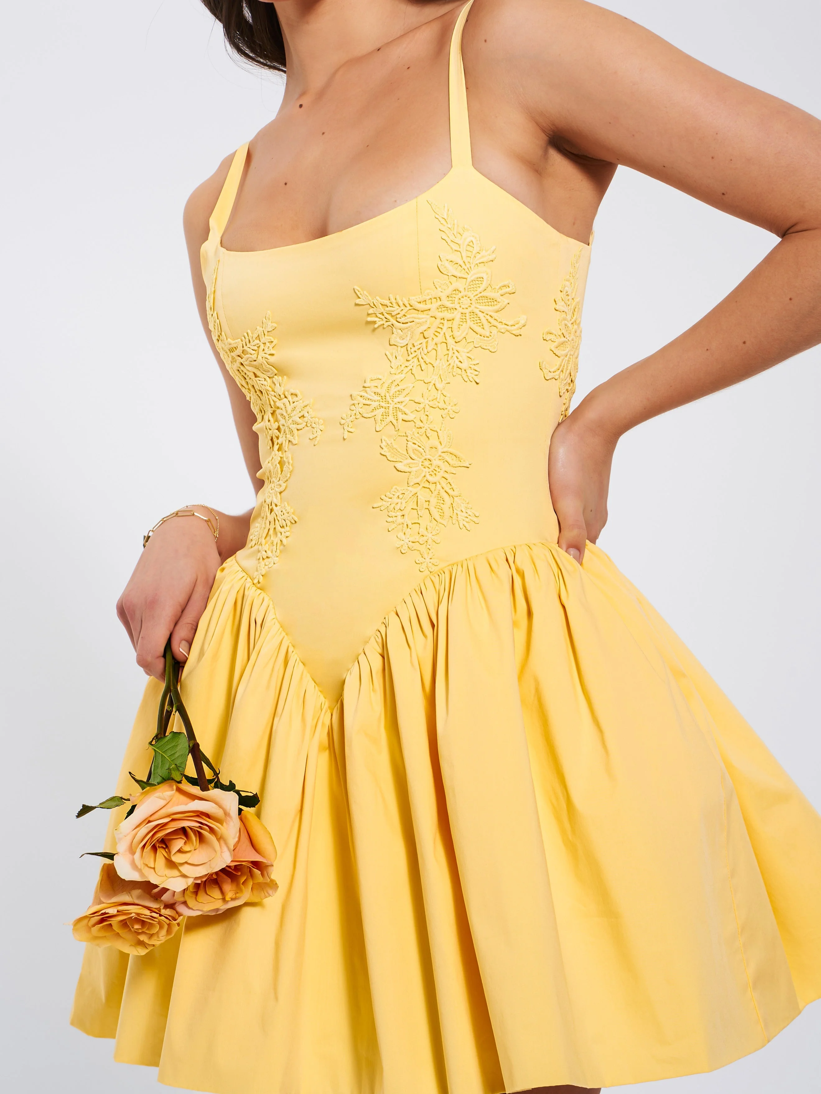 Kadi Yellow Cotton Drop Graceful Waist Corset Mini Dress - Image 10