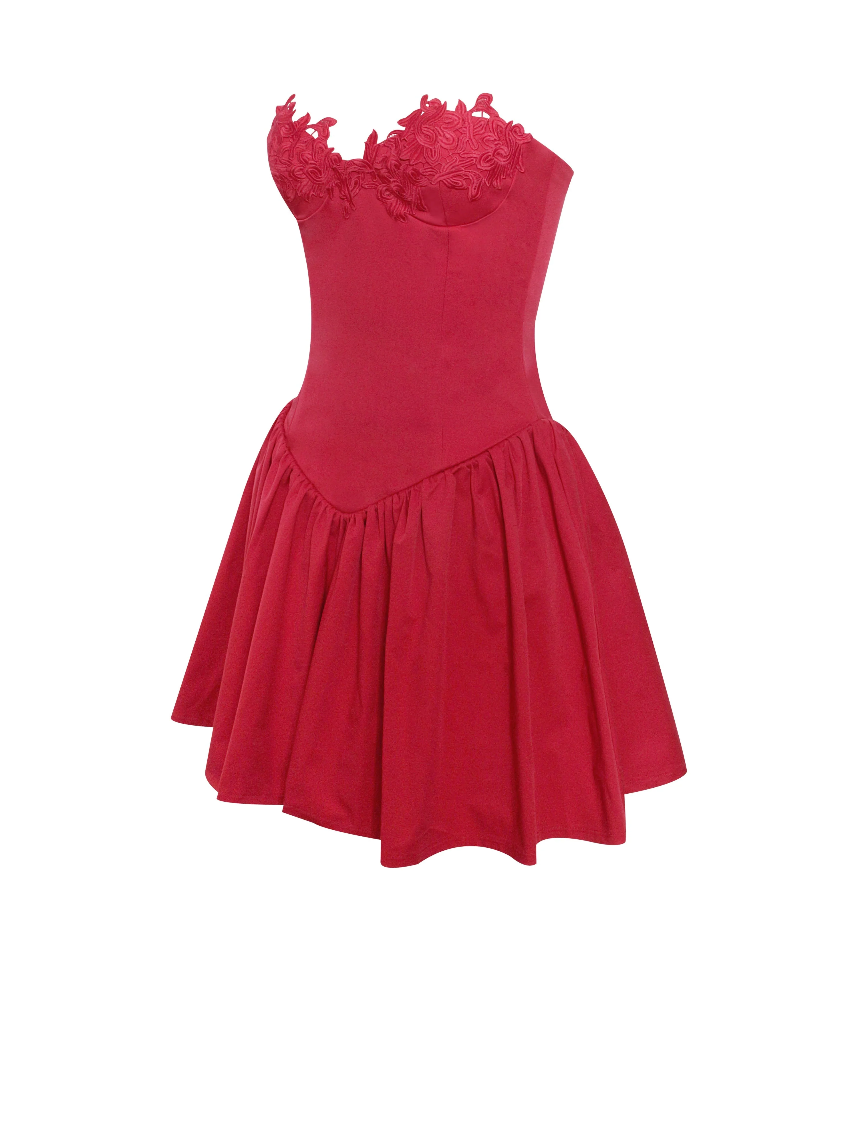 Sacha Red Lace Drop Graceful Waist Corset Puffy Mini Dress - Image 11