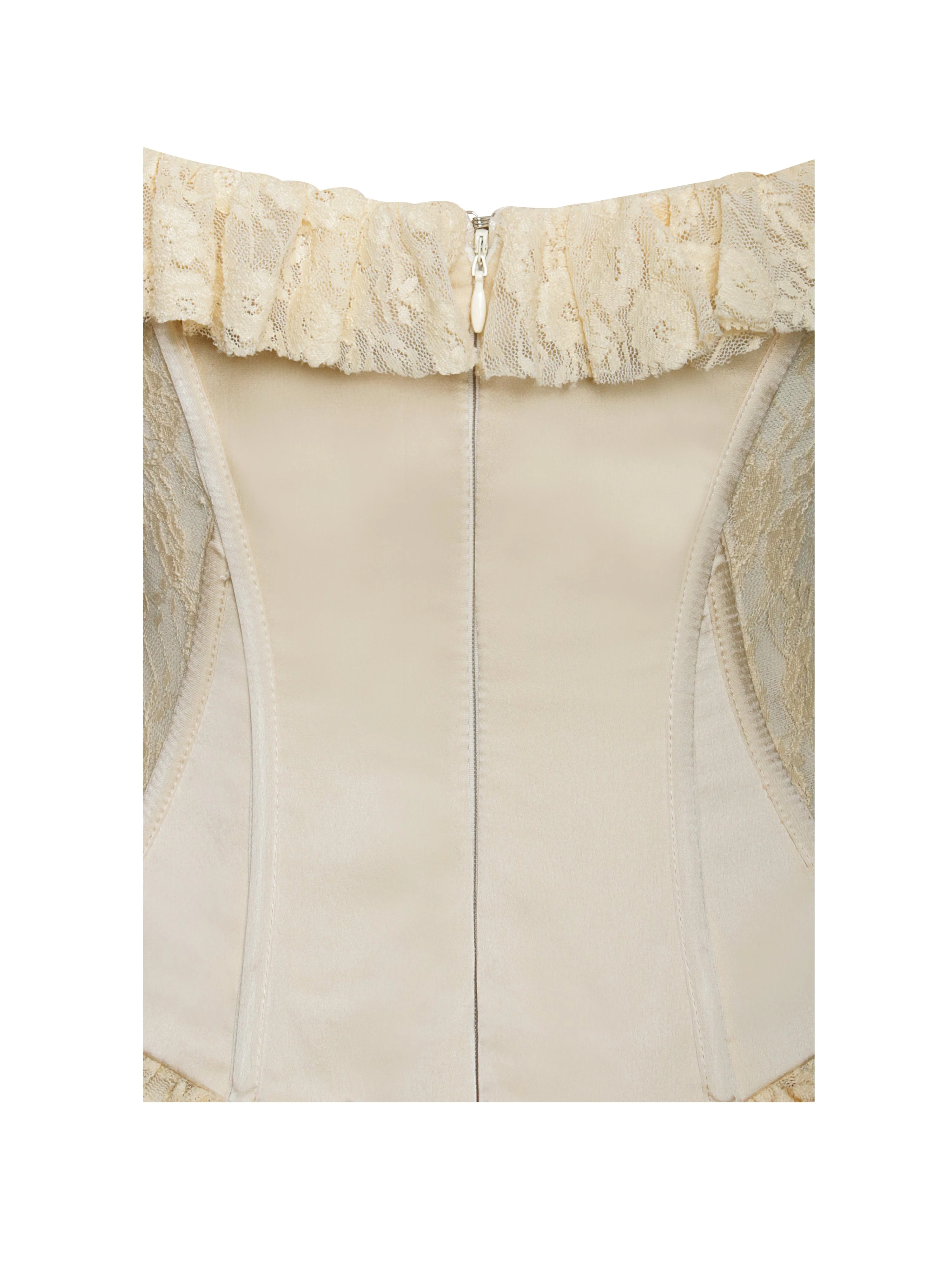 Ersilia Pale Yellow Satin Lace Trendy Peplum Corset Off Shoulder Maxi Dress - Image 14
