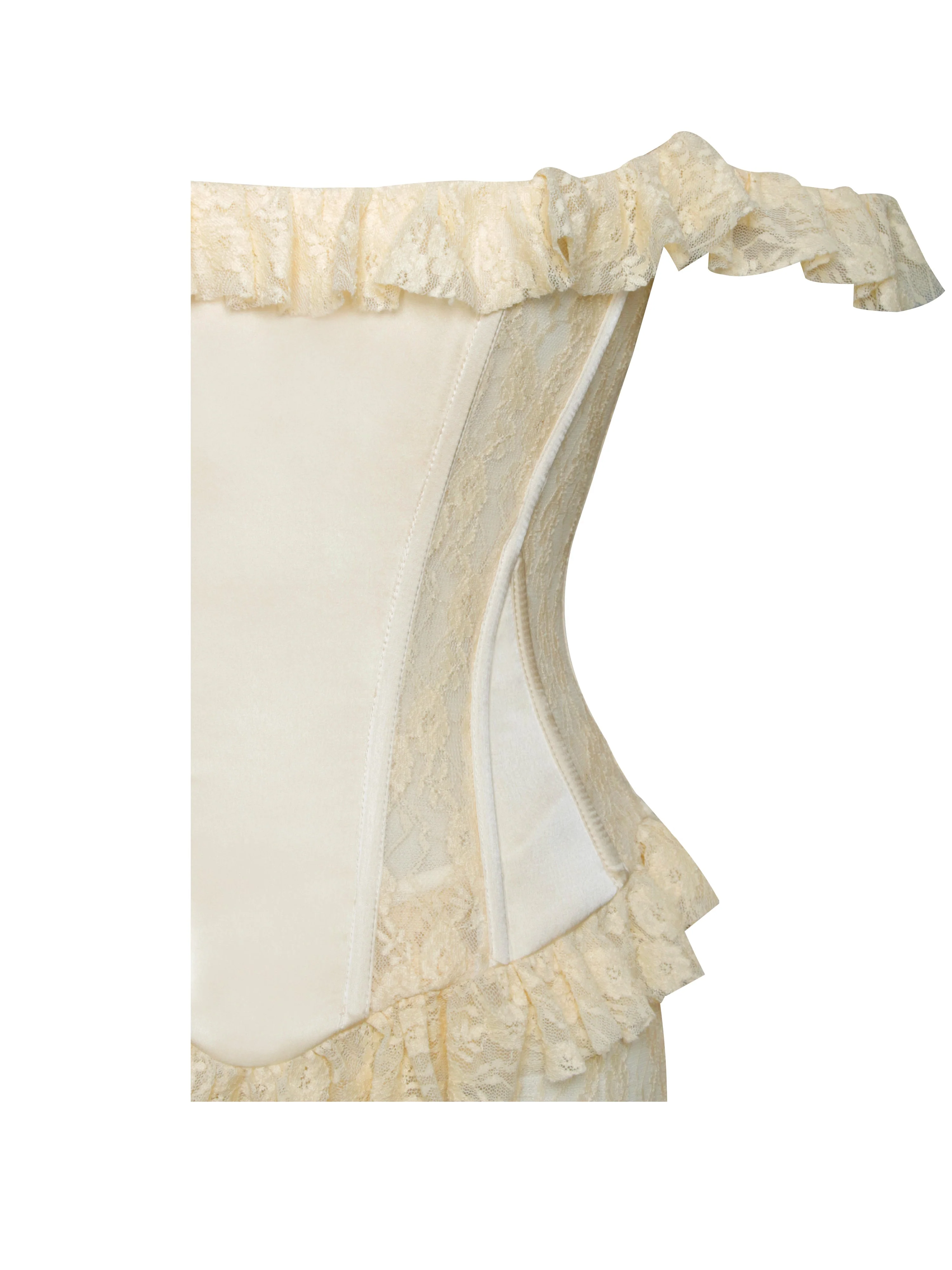 Ersilia Pale Yellow Satin Lace Trendy Peplum Corset Off Shoulder Maxi Dress - Image 28