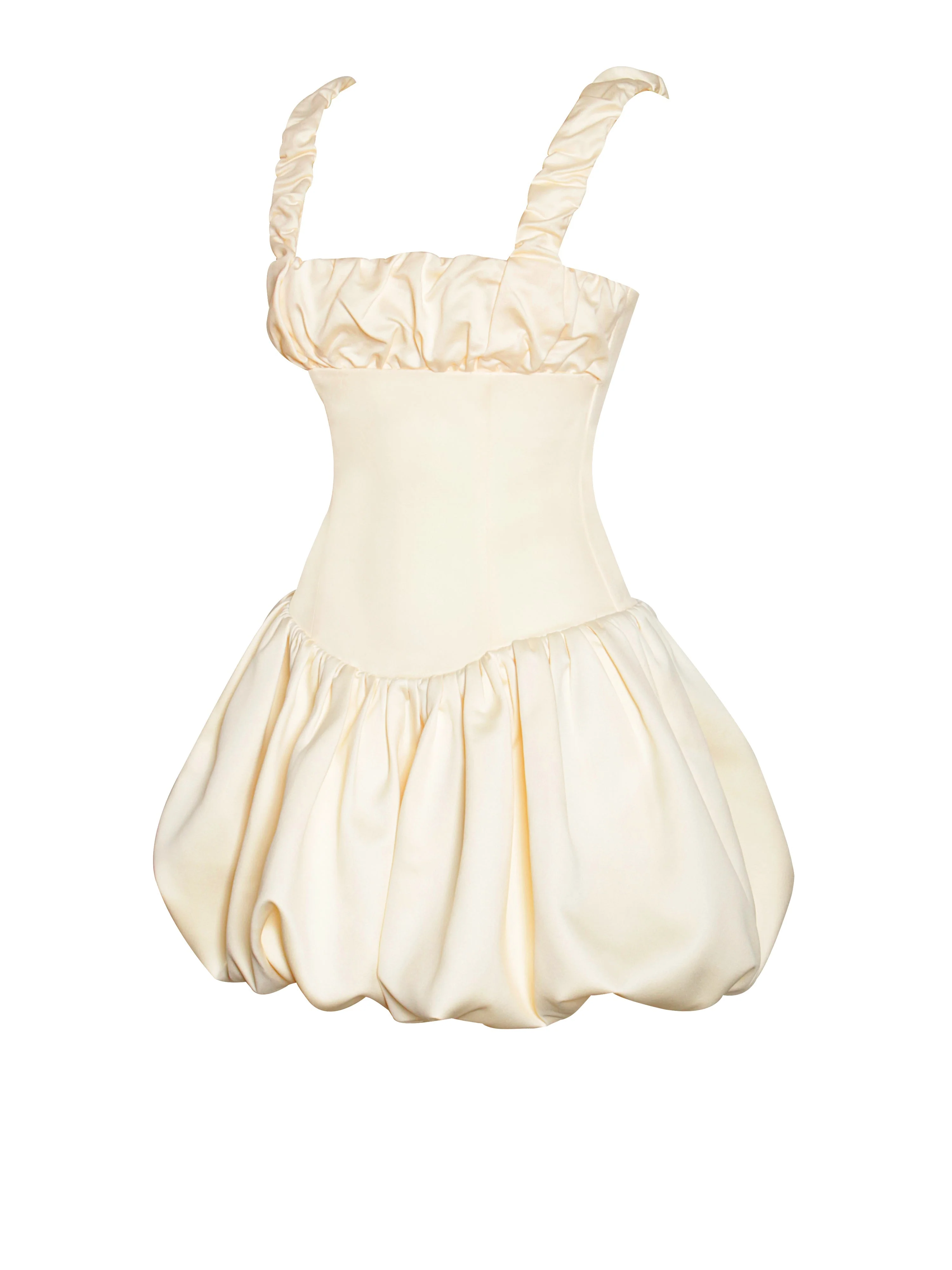 Aubrey Egg White Satin Graceful Bubble Hem Mini Dress - Image 10