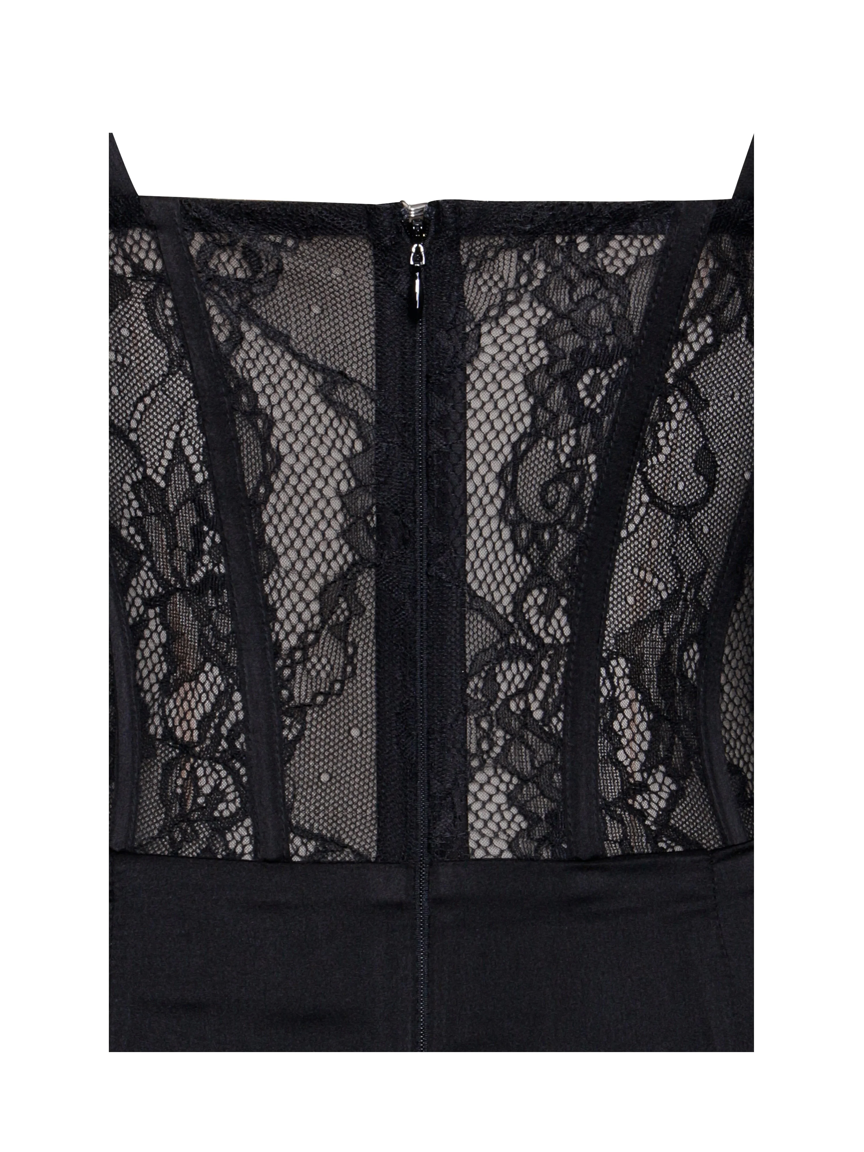 Callista Black Satin Charming Lace Corset Maxi Dress - Image 25