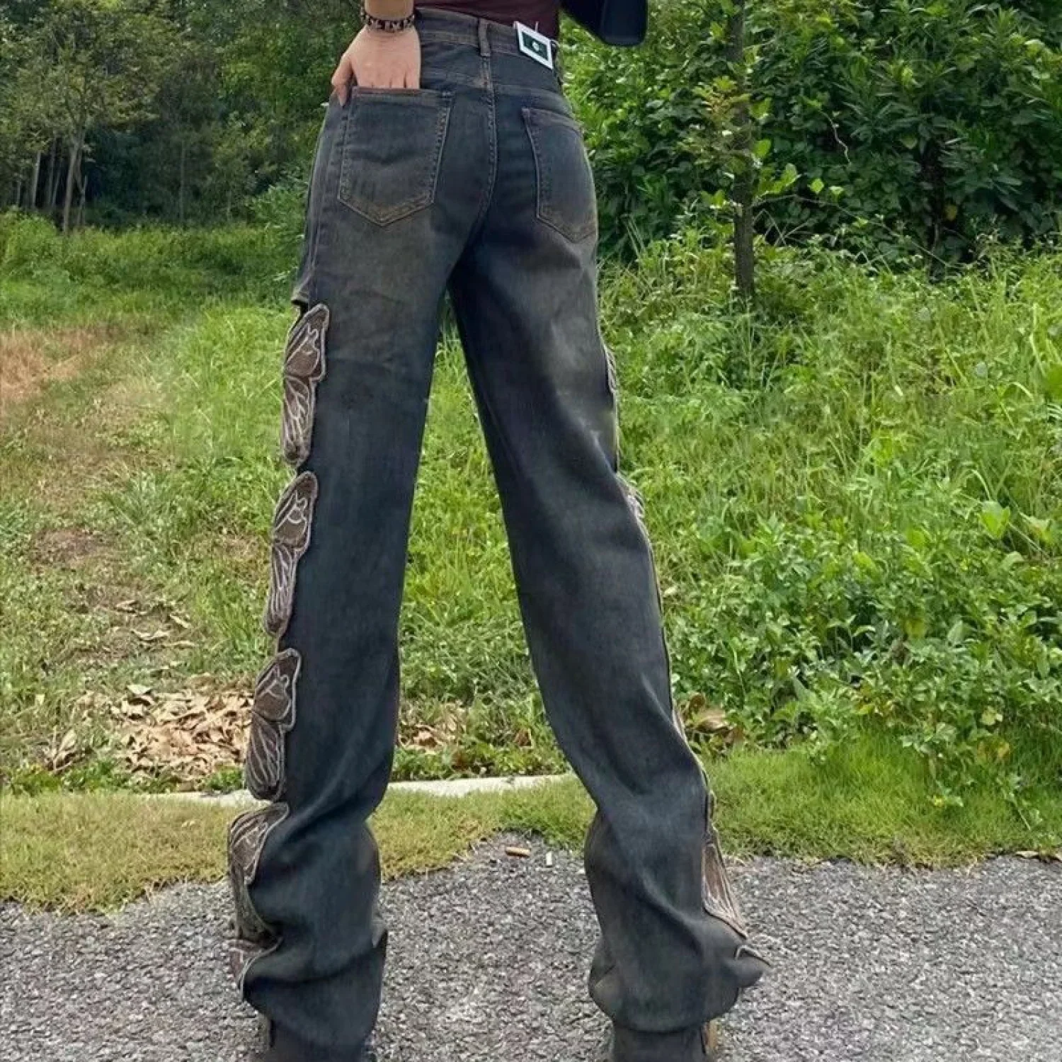 Aesthetic Side Graceful Butterflies Patchwork Jeans - Image 11