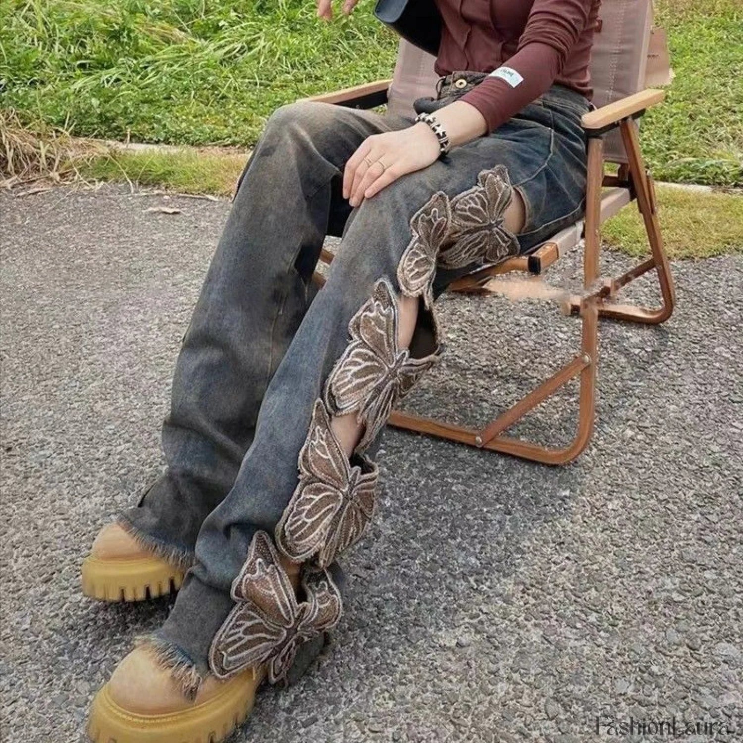 Aesthetic Side Graceful Butterflies Patchwork Jeans - Image 19