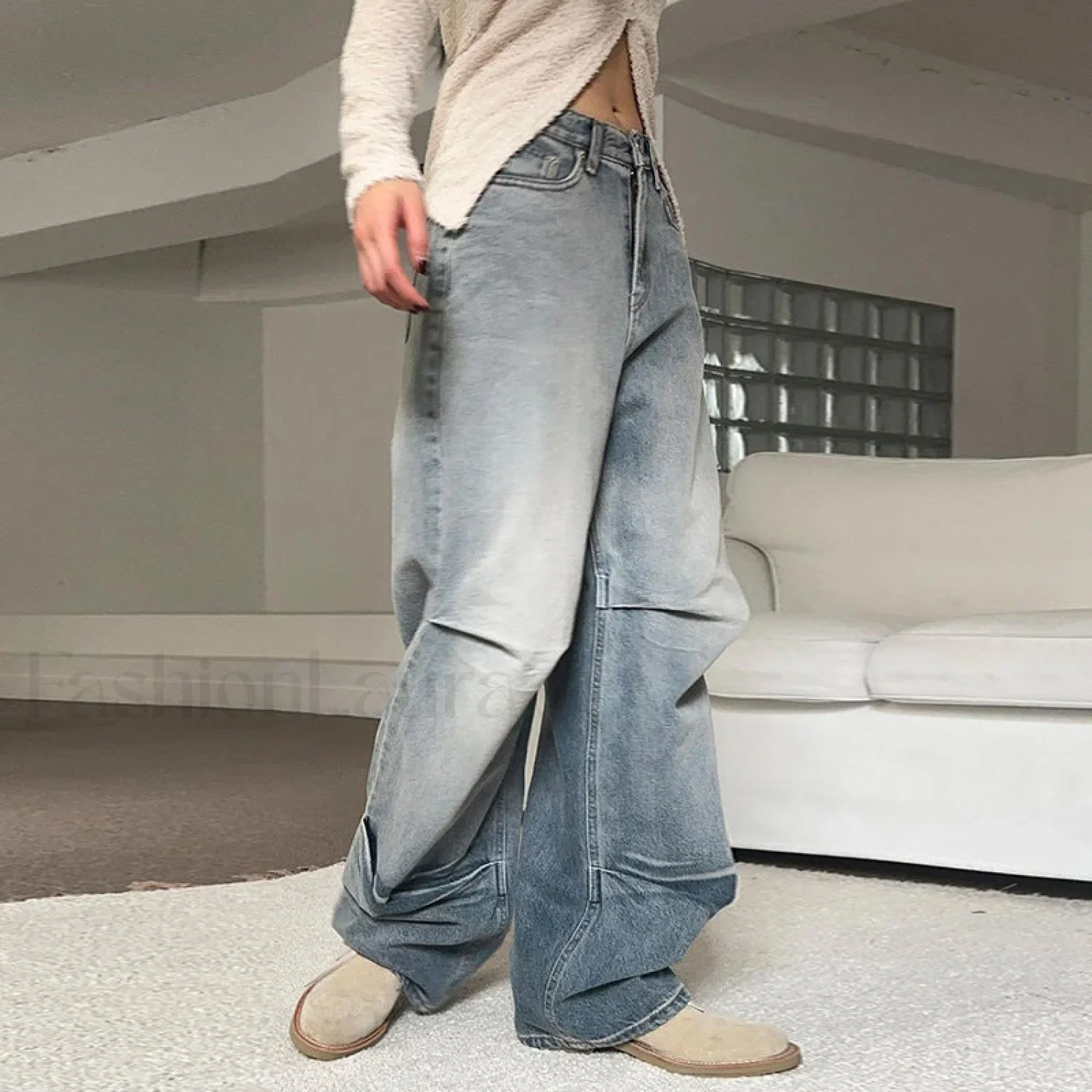 Denim Blue Graceful Baggy Boyfriend Jeans - Image 6