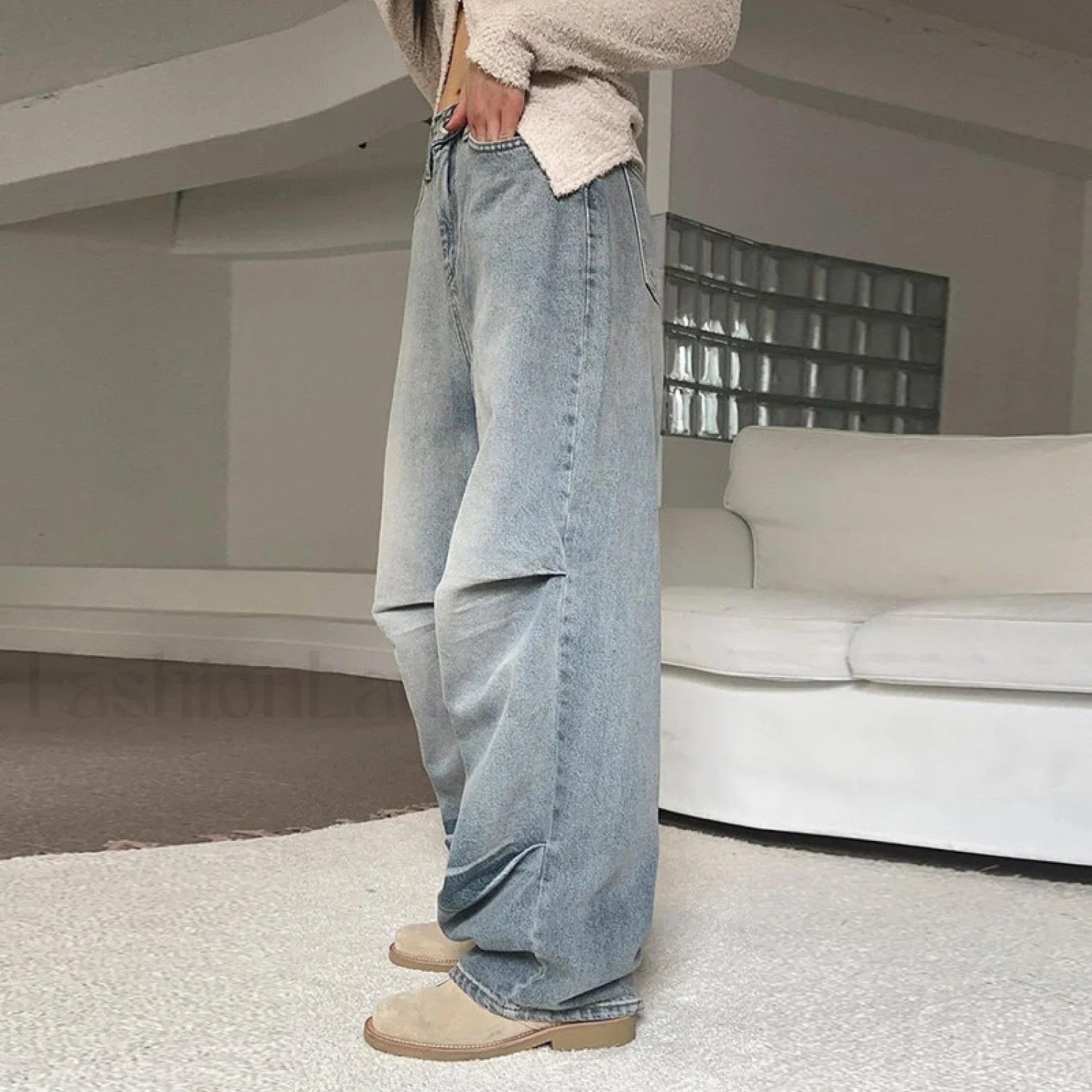 Denim Blue Graceful Baggy Boyfriend Jeans - Image 8