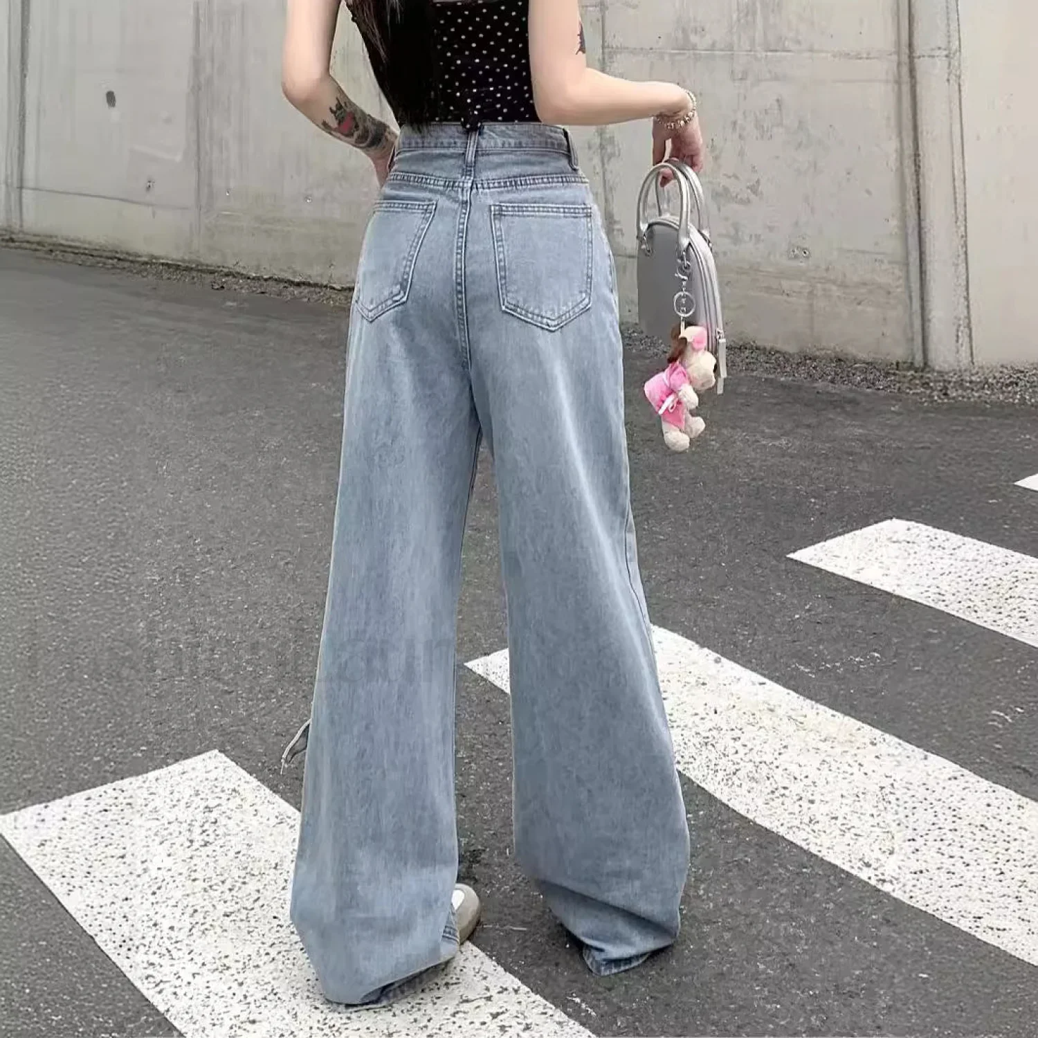 Denim Bow High Trendy Waist Wide Leg Jeans - Image 11