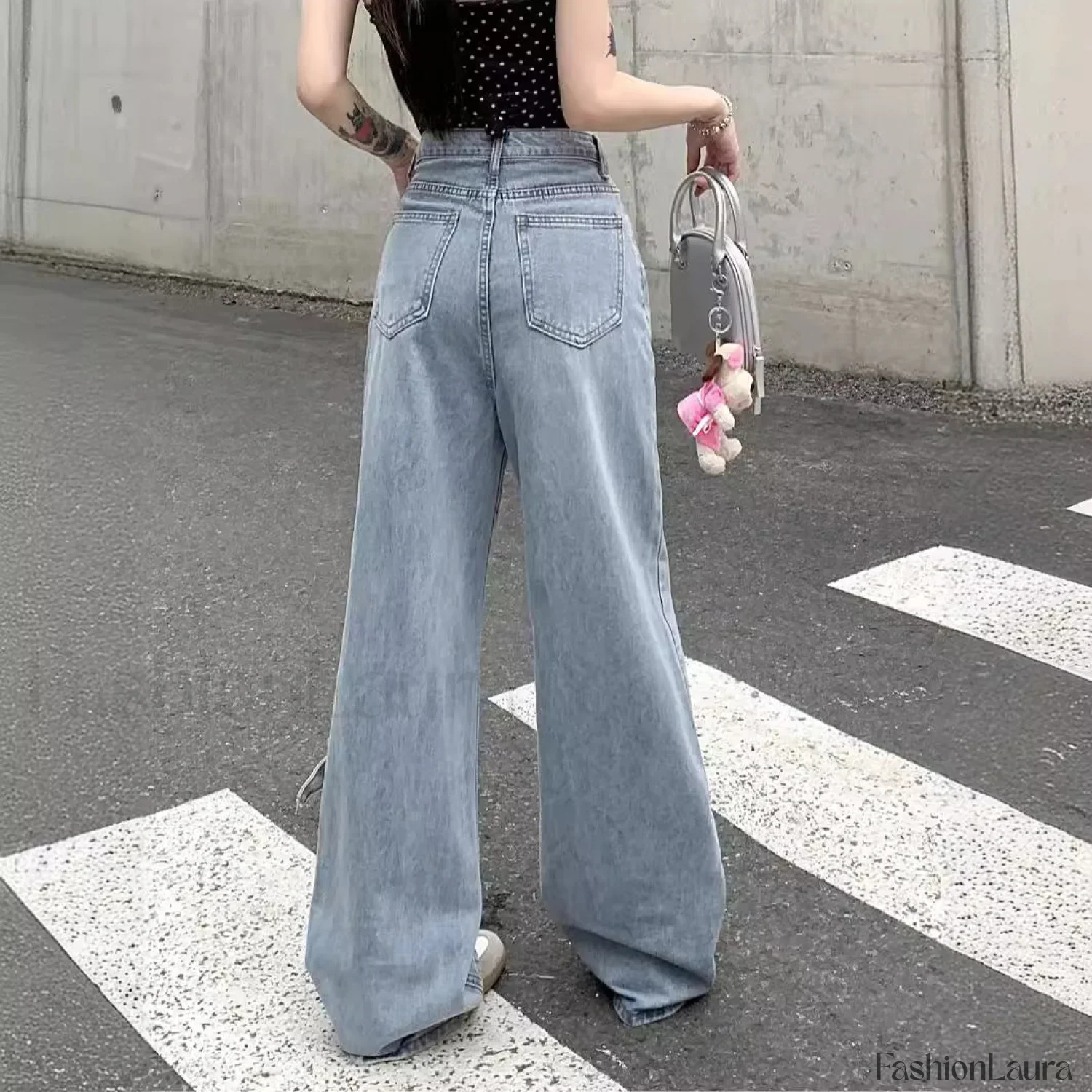Denim Bow High Trendy Waist Wide Leg Jeans - Image 17