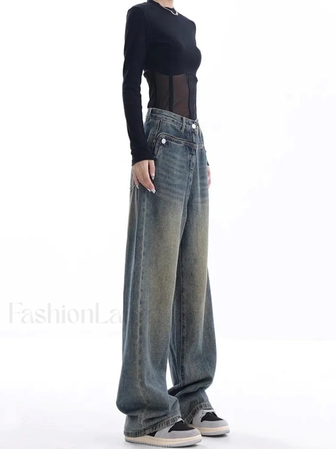 Vintage Dark Wash Trendy High Waist Boyfriend Jeans - Image 11