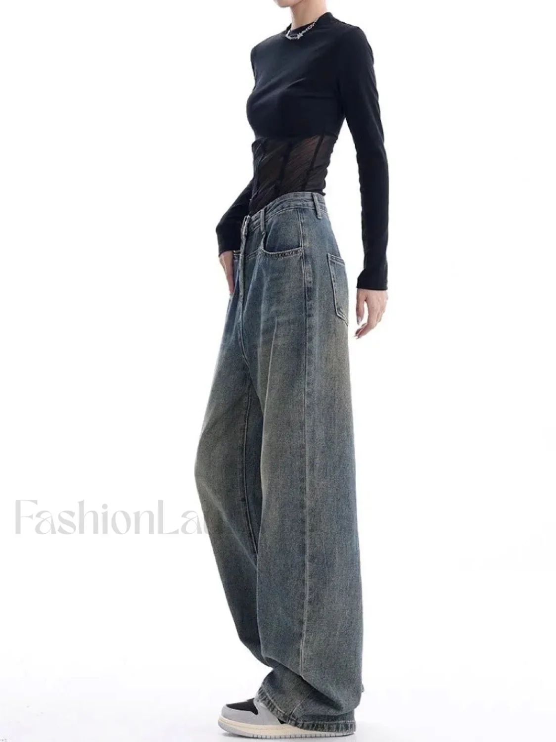 Vintage Dark Wash Trendy High Waist Boyfriend Jeans - Image 2