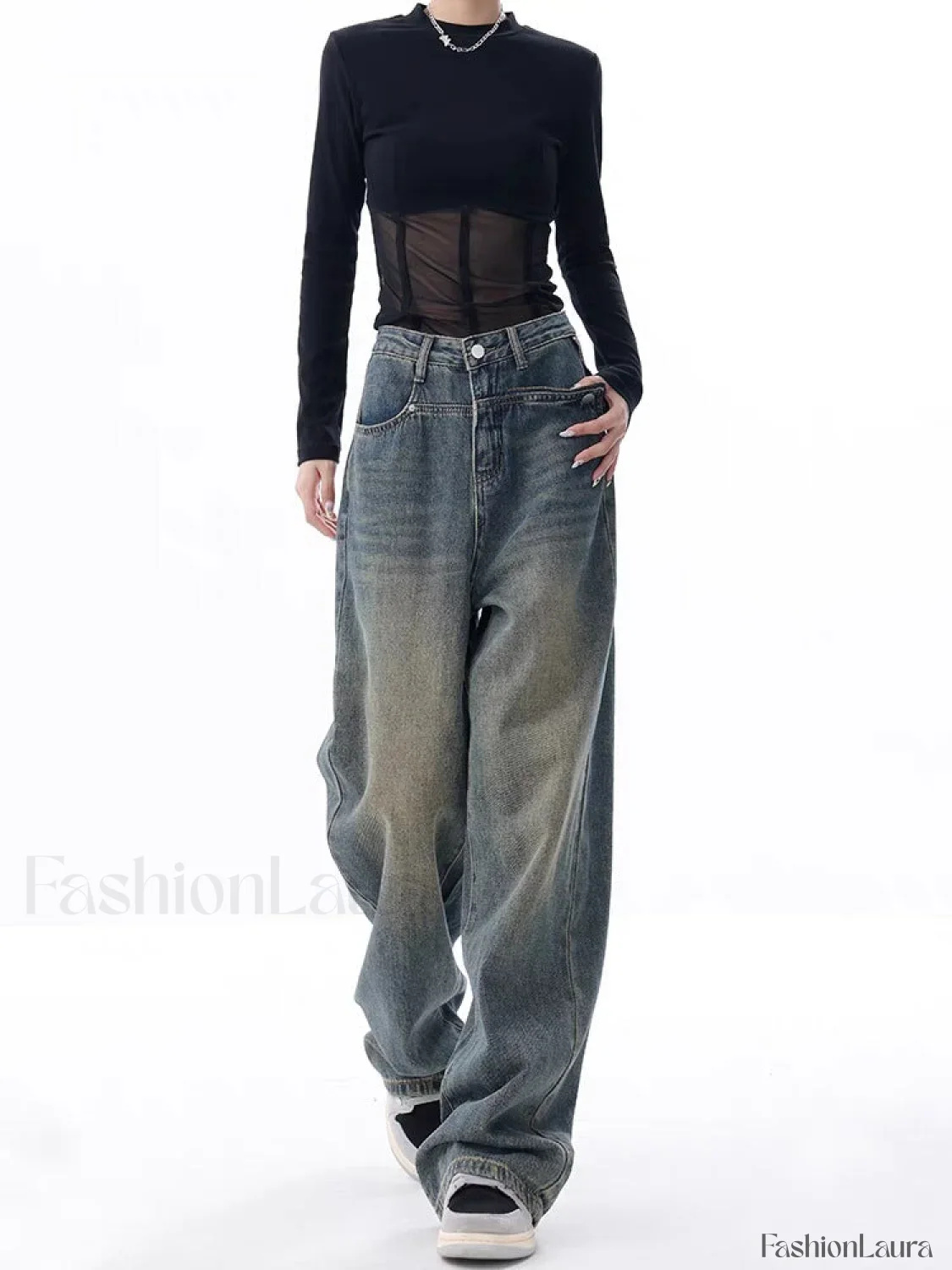 Vintage Dark Wash Trendy High Waist Boyfriend Jeans - Image 22