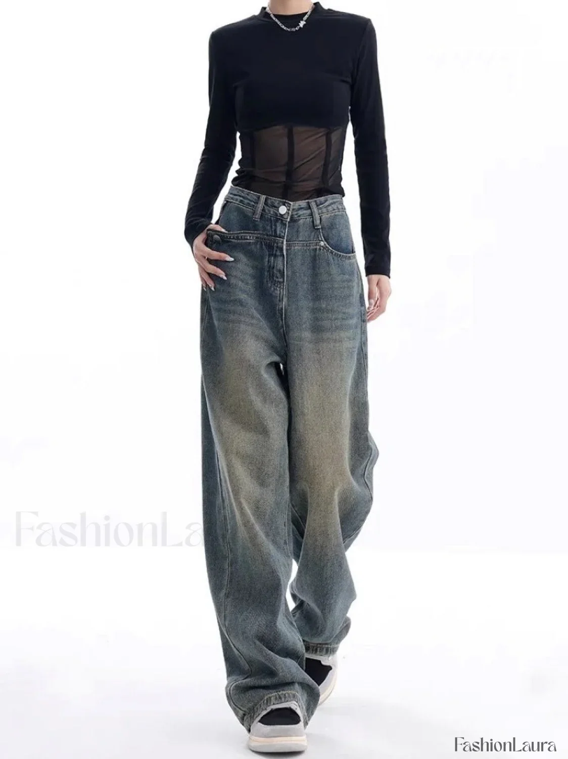 Vintage Dark Wash Trendy High Waist Boyfriend Jeans - Image 23