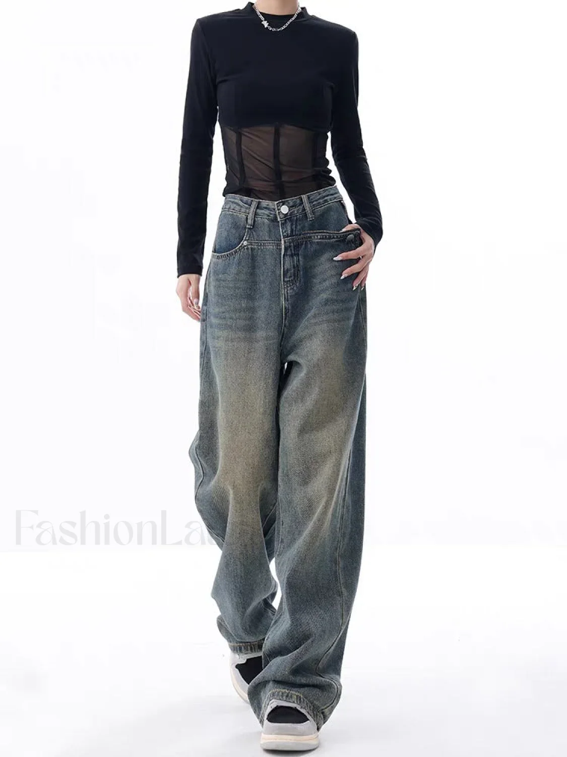 Vintage Dark Wash Trendy High Waist Boyfriend Jeans - Image 9