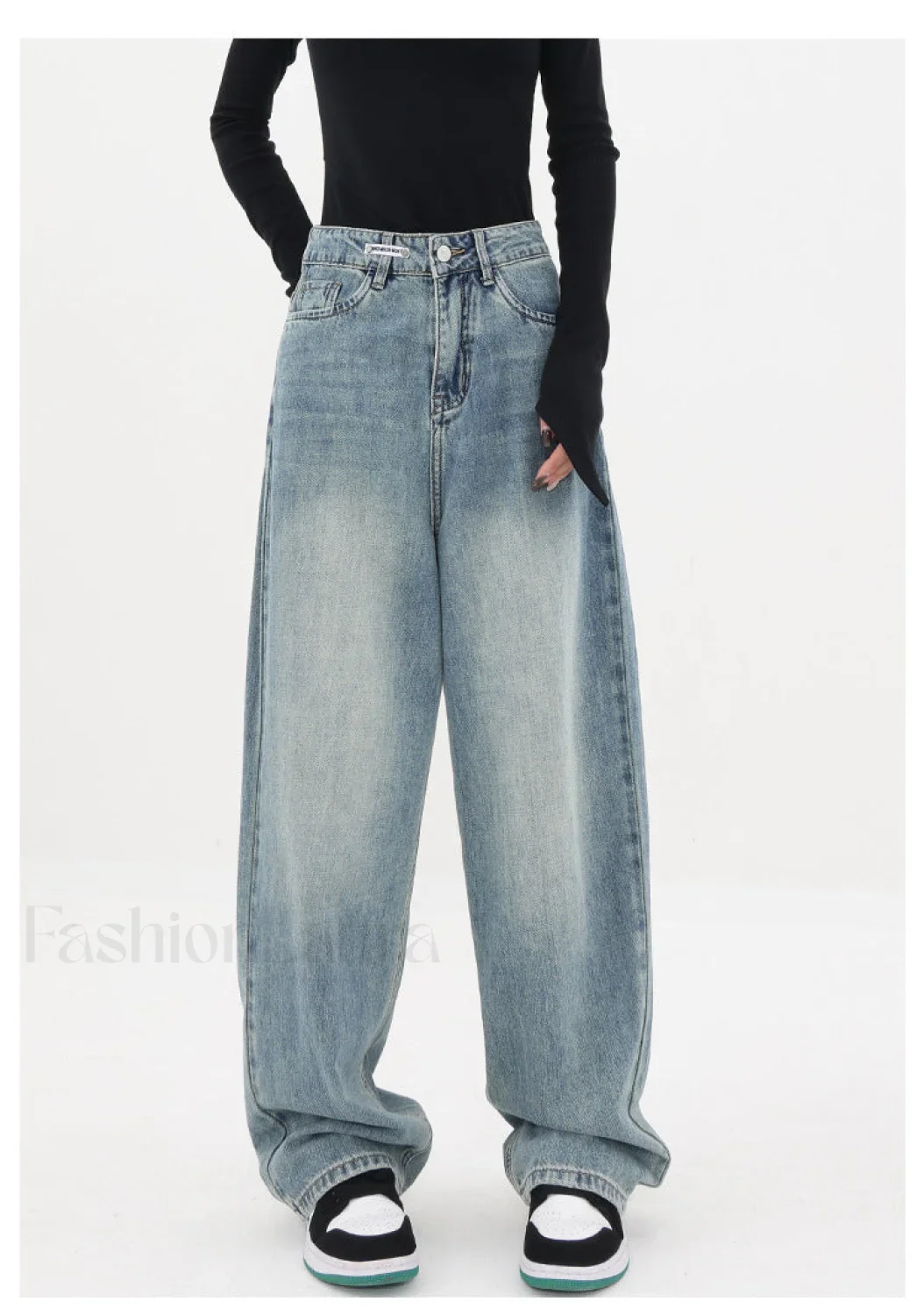 Light Blue Wash Trendy Baggy Boyfriend Jeans - Image 11
