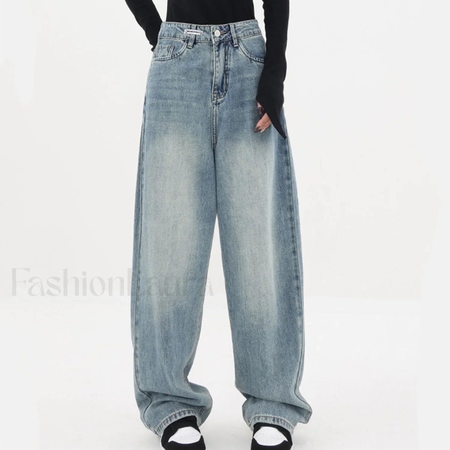 Light Blue Wash Trendy Baggy Boyfriend Jeans - Image 12
