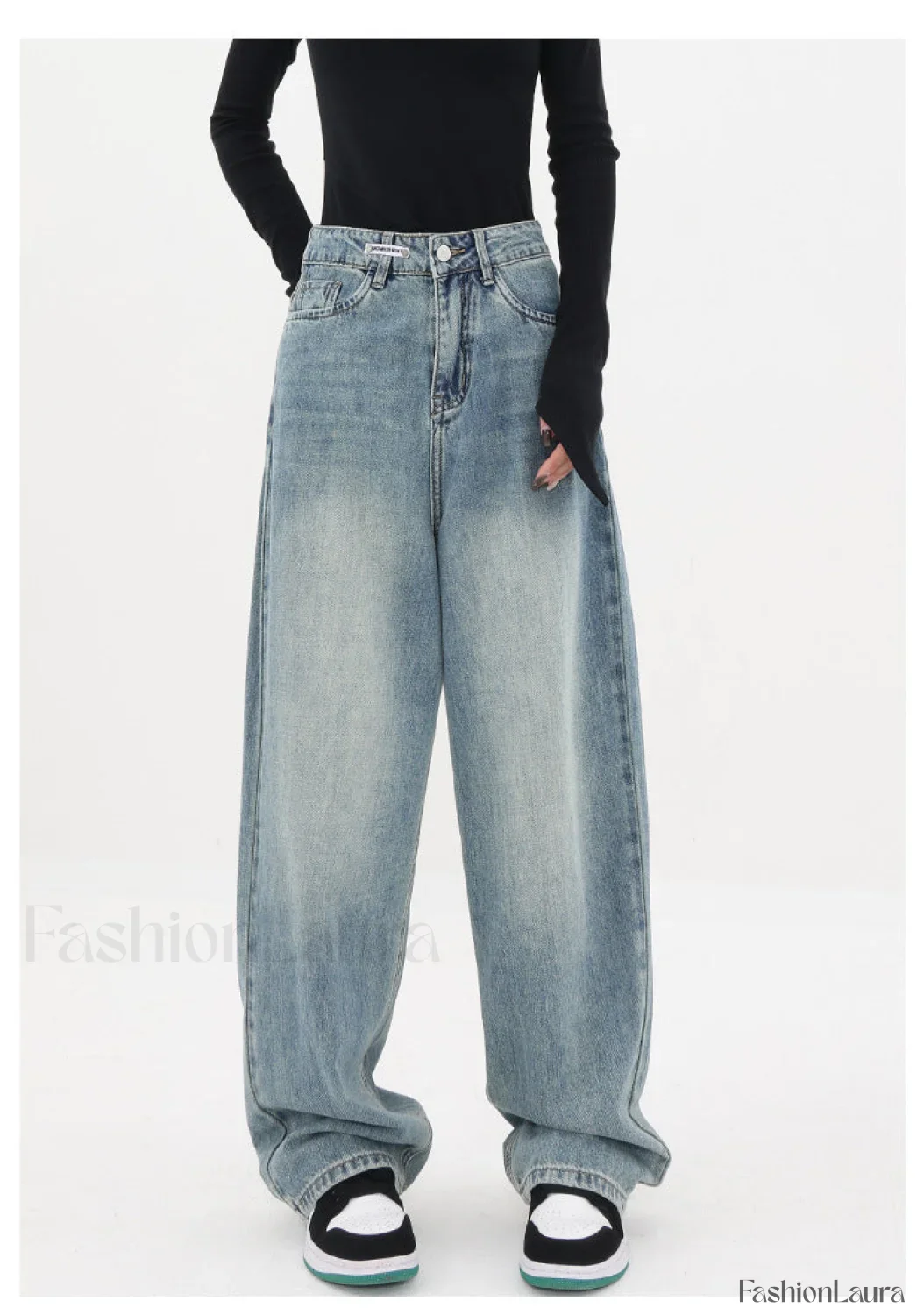 Light Blue Wash Trendy Baggy Boyfriend Jeans - Image 19