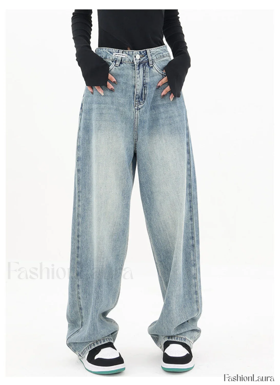 Light Blue Wash Trendy Baggy Boyfriend Jeans - Image 20