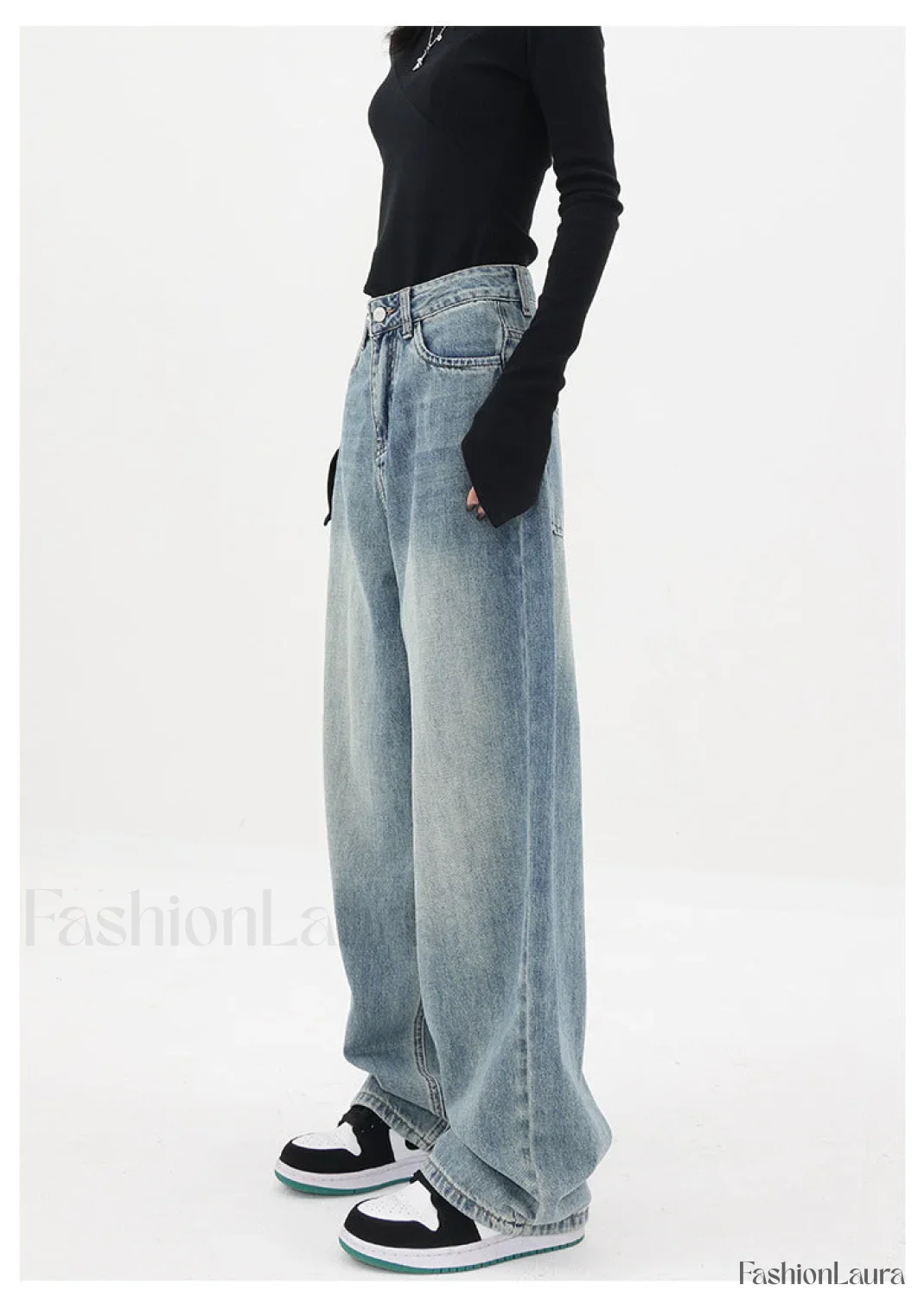 Light Blue Wash Trendy Baggy Boyfriend Jeans - Image 21