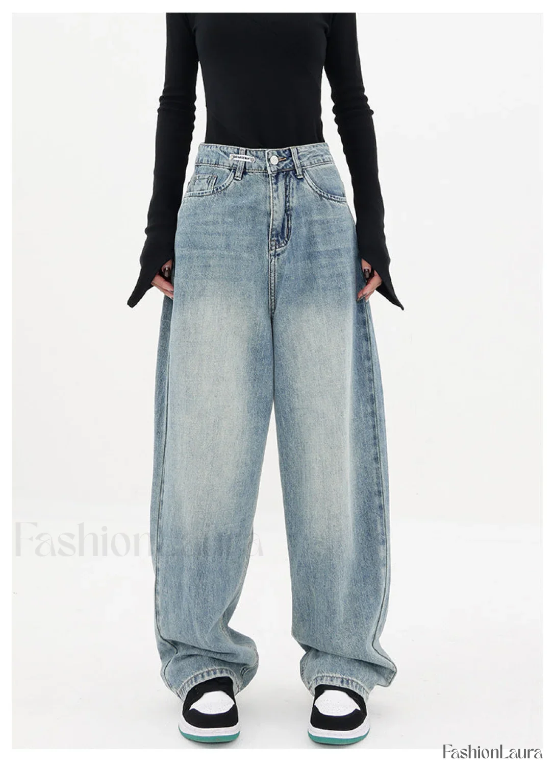 Light Blue Wash Trendy Baggy Boyfriend Jeans - Image 22