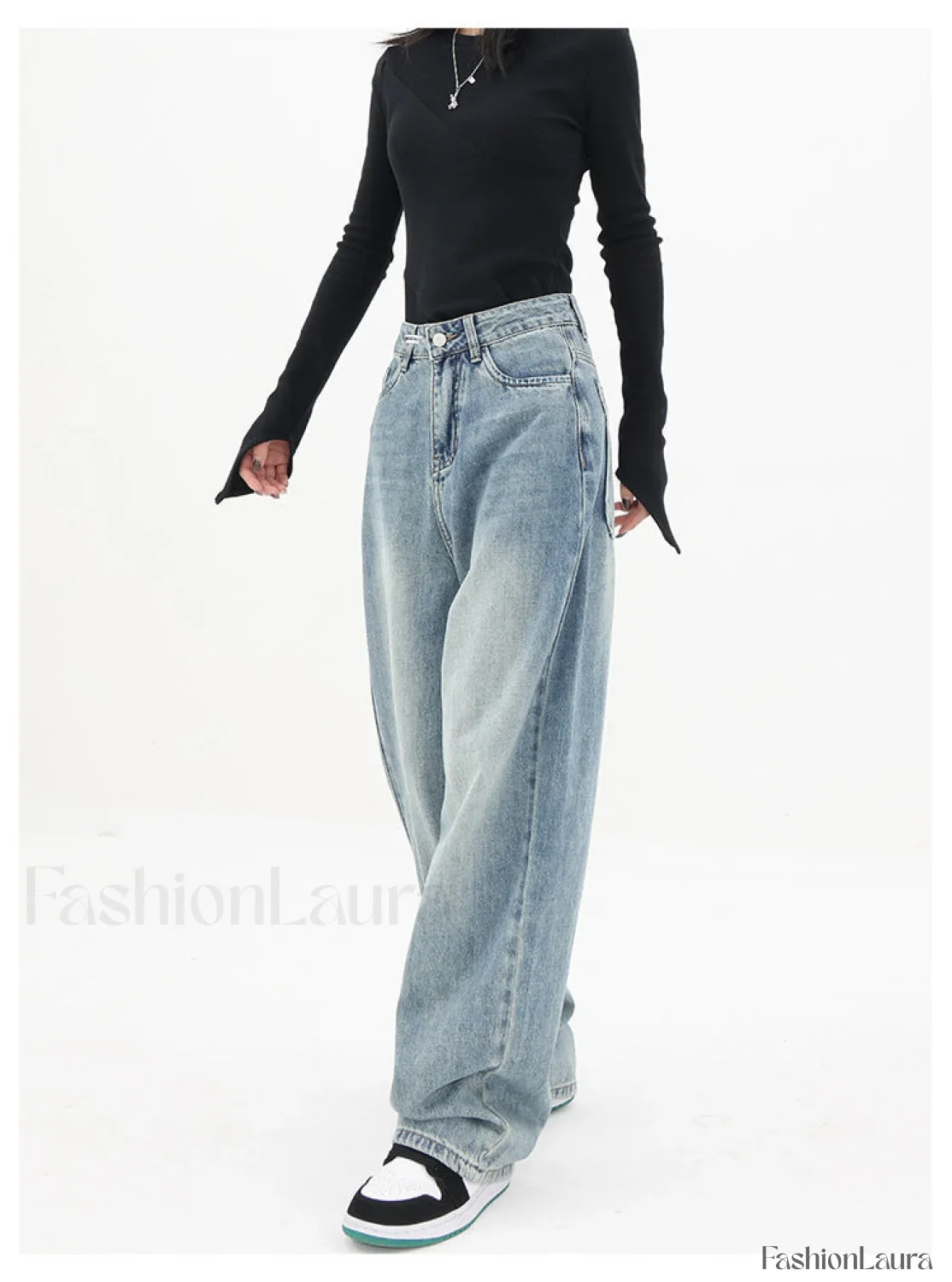 Light Blue Wash Trendy Baggy Boyfriend Jeans - Image 23