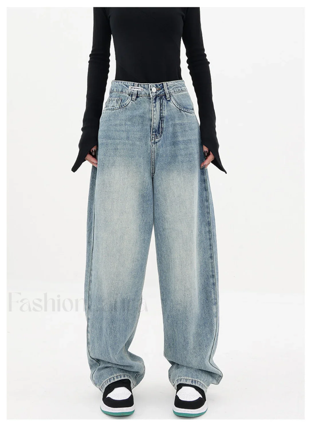 Light Blue Wash Trendy Baggy Boyfriend Jeans - Image 8