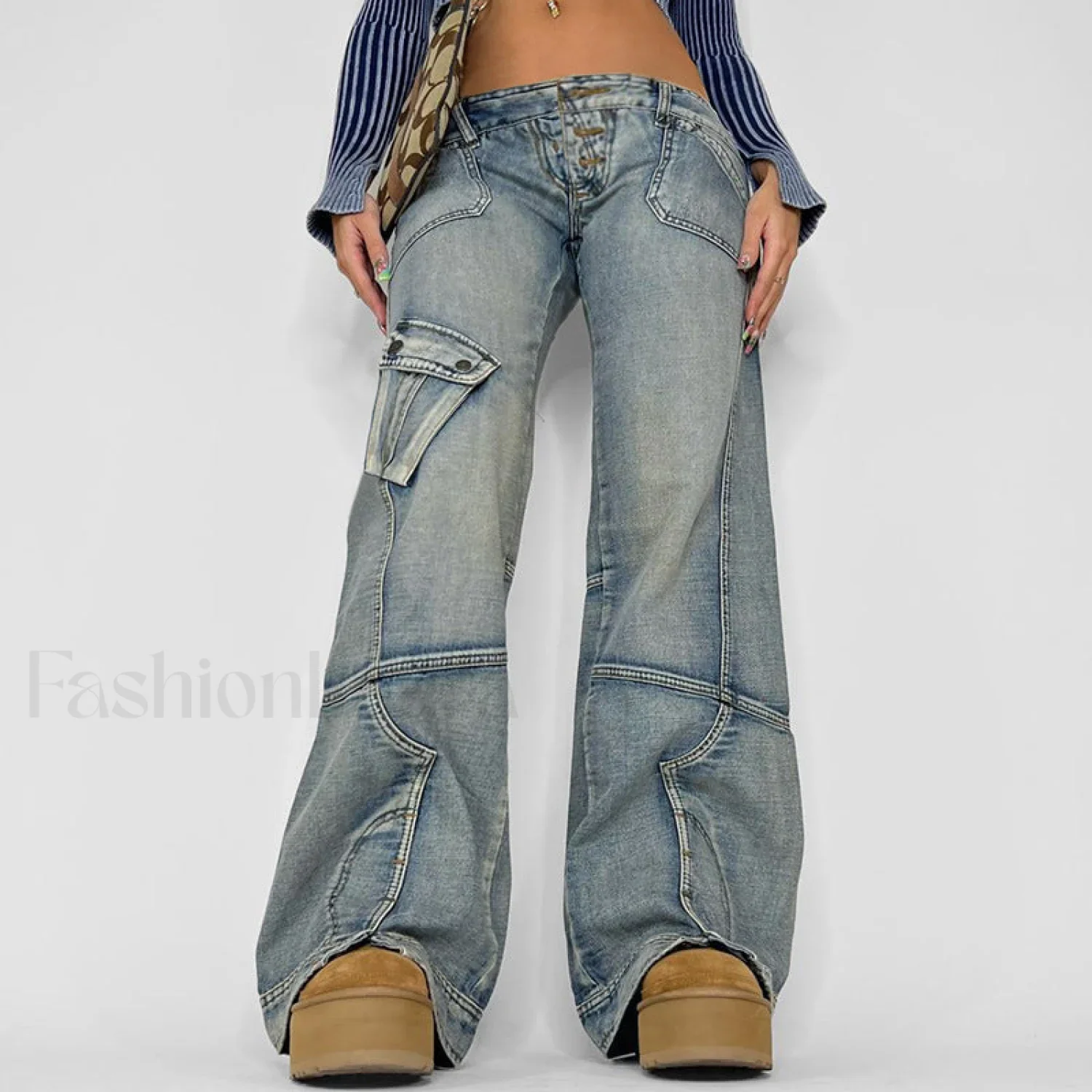 Seamed Pocket Straight Trendy Leg Cargo Jeans - Image 13