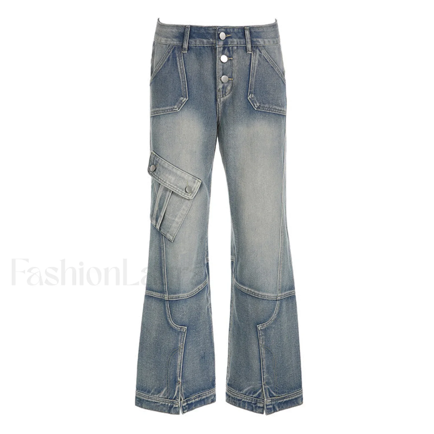 Seamed Pocket Straight Trendy Leg Cargo Jeans - Image 15
