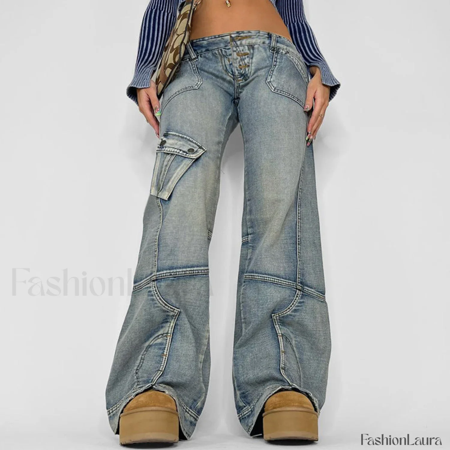 Seamed Pocket Straight Trendy Leg Cargo Jeans - Image 21