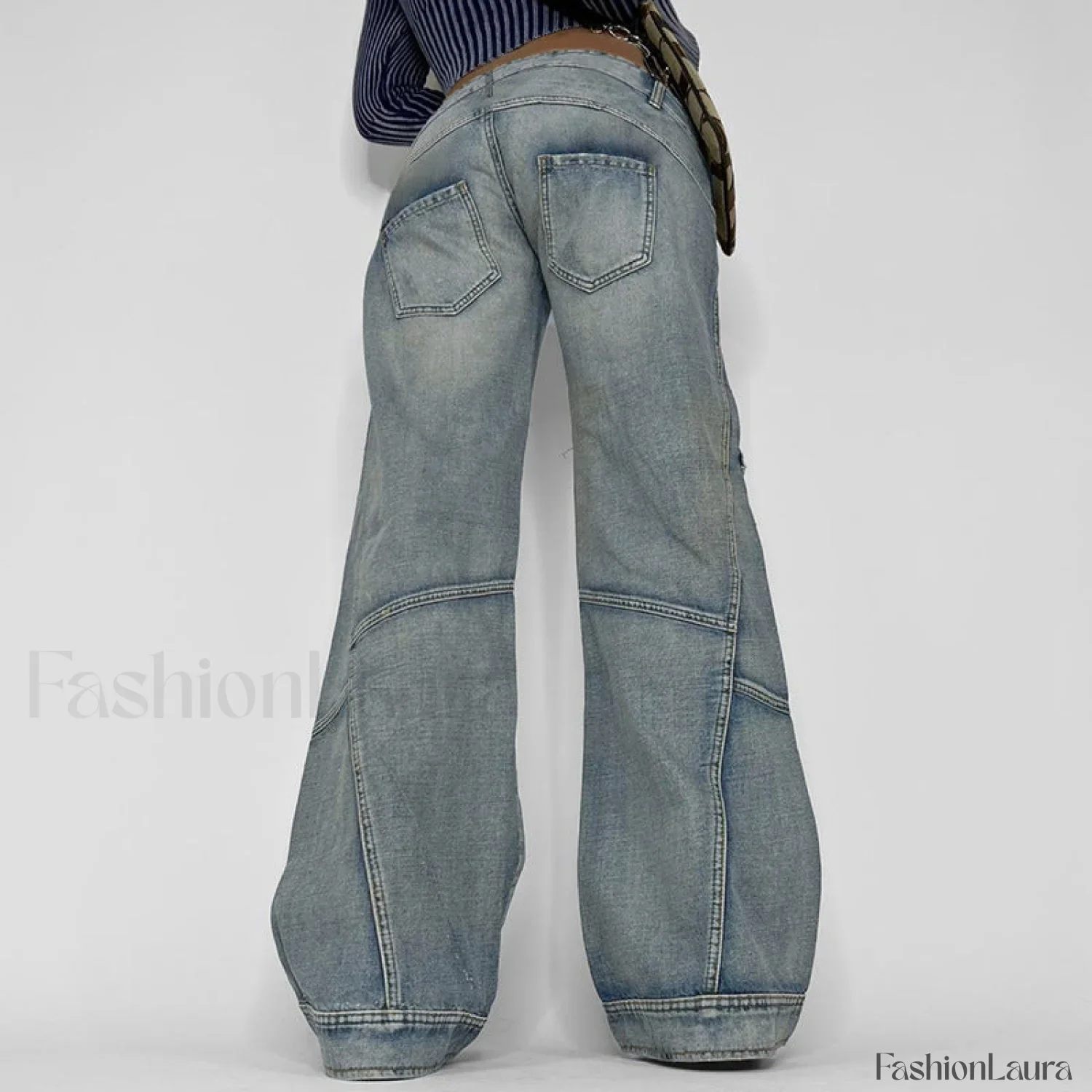 Seamed Pocket Straight Trendy Leg Cargo Jeans - Image 24