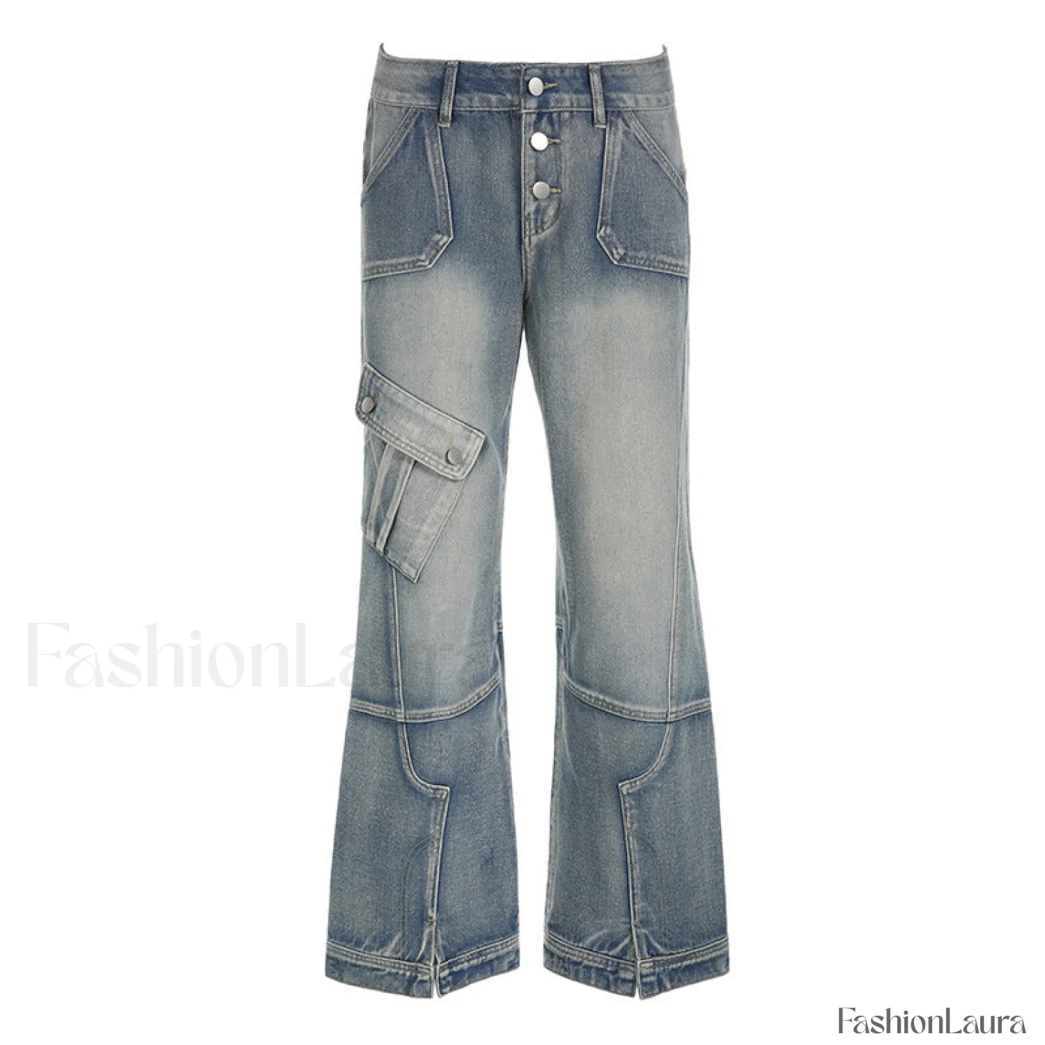 Seamed Pocket Straight Trendy Leg Cargo Jeans - Image 27