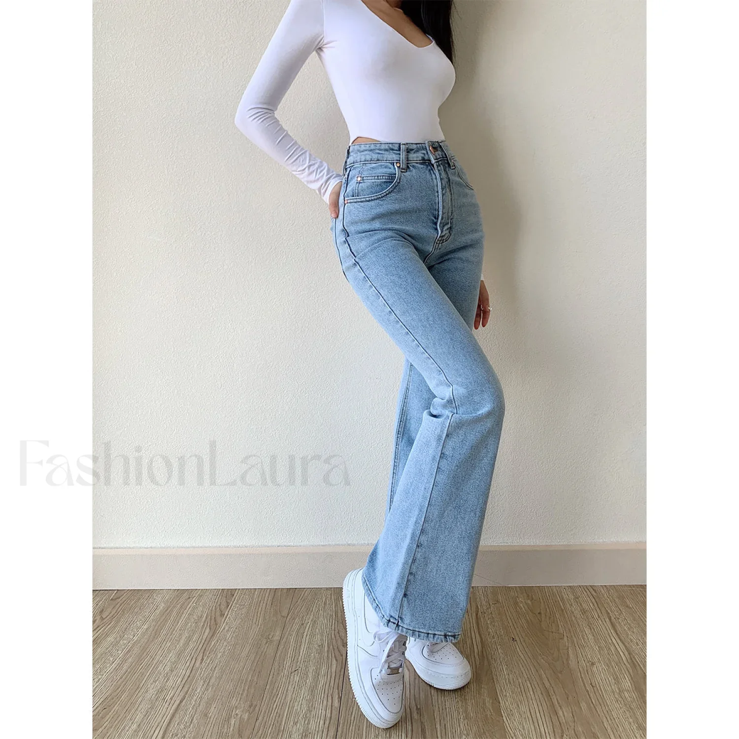 Washed High Waist Trendy Slim Flare Jeans - Image 2
