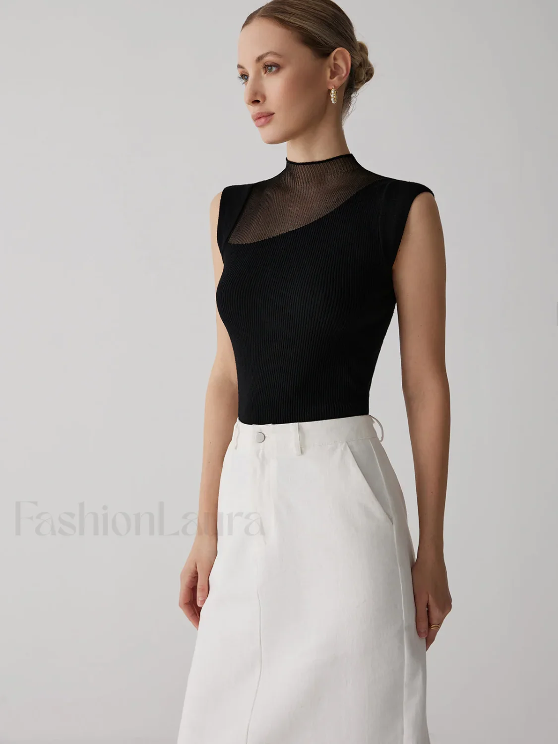 Mesh Patchwork Graceful Sleeveless Top - Image 19