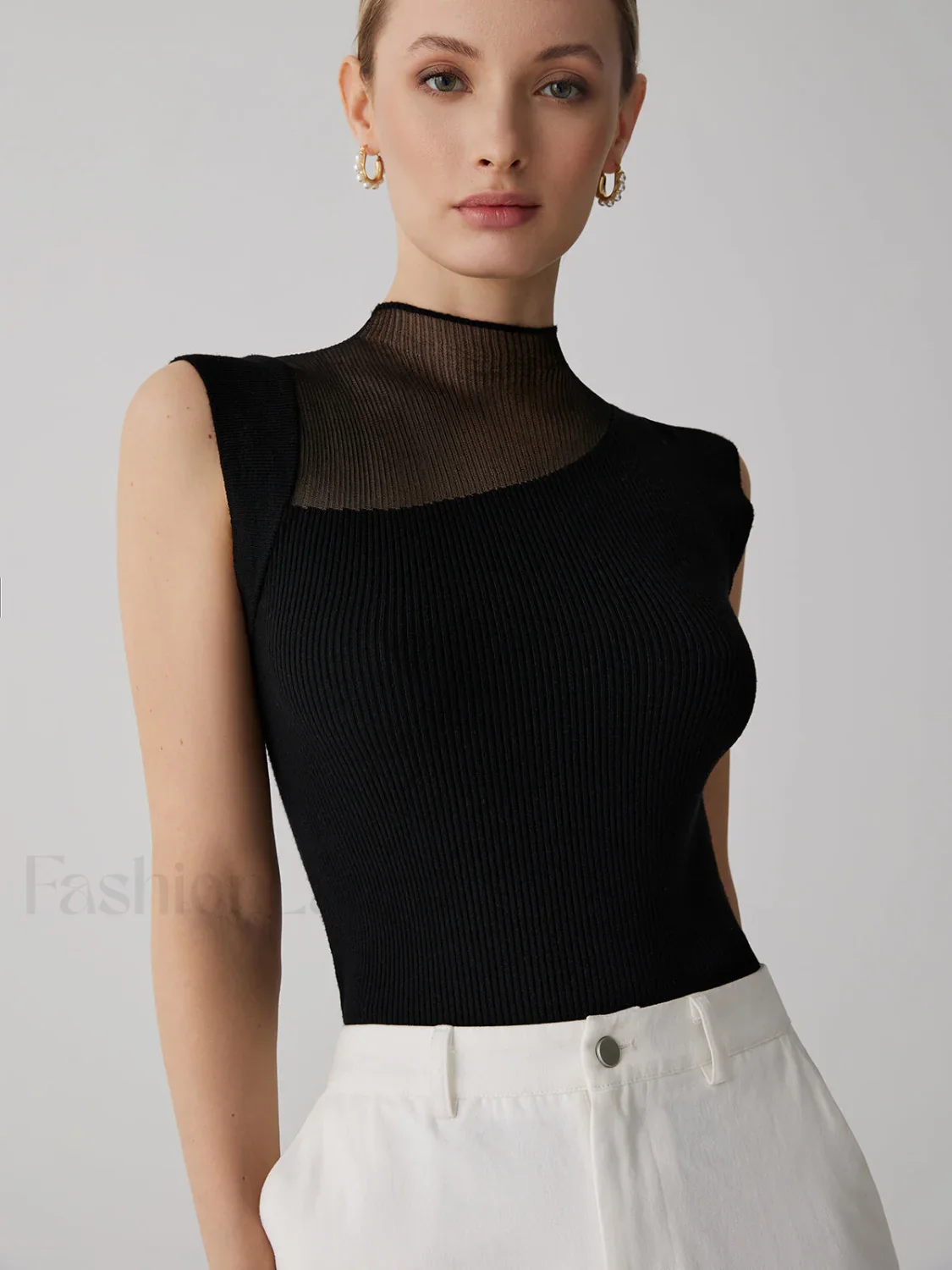 Mesh Patchwork Graceful Sleeveless Top - Image 20