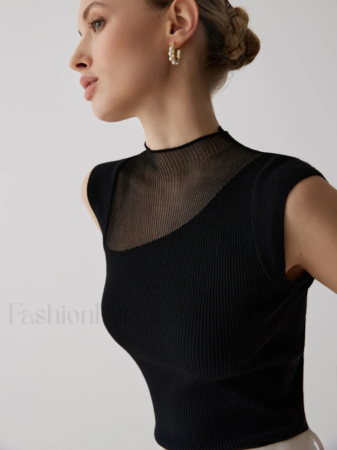 Mesh Patchwork Graceful Sleeveless Top - Image 4