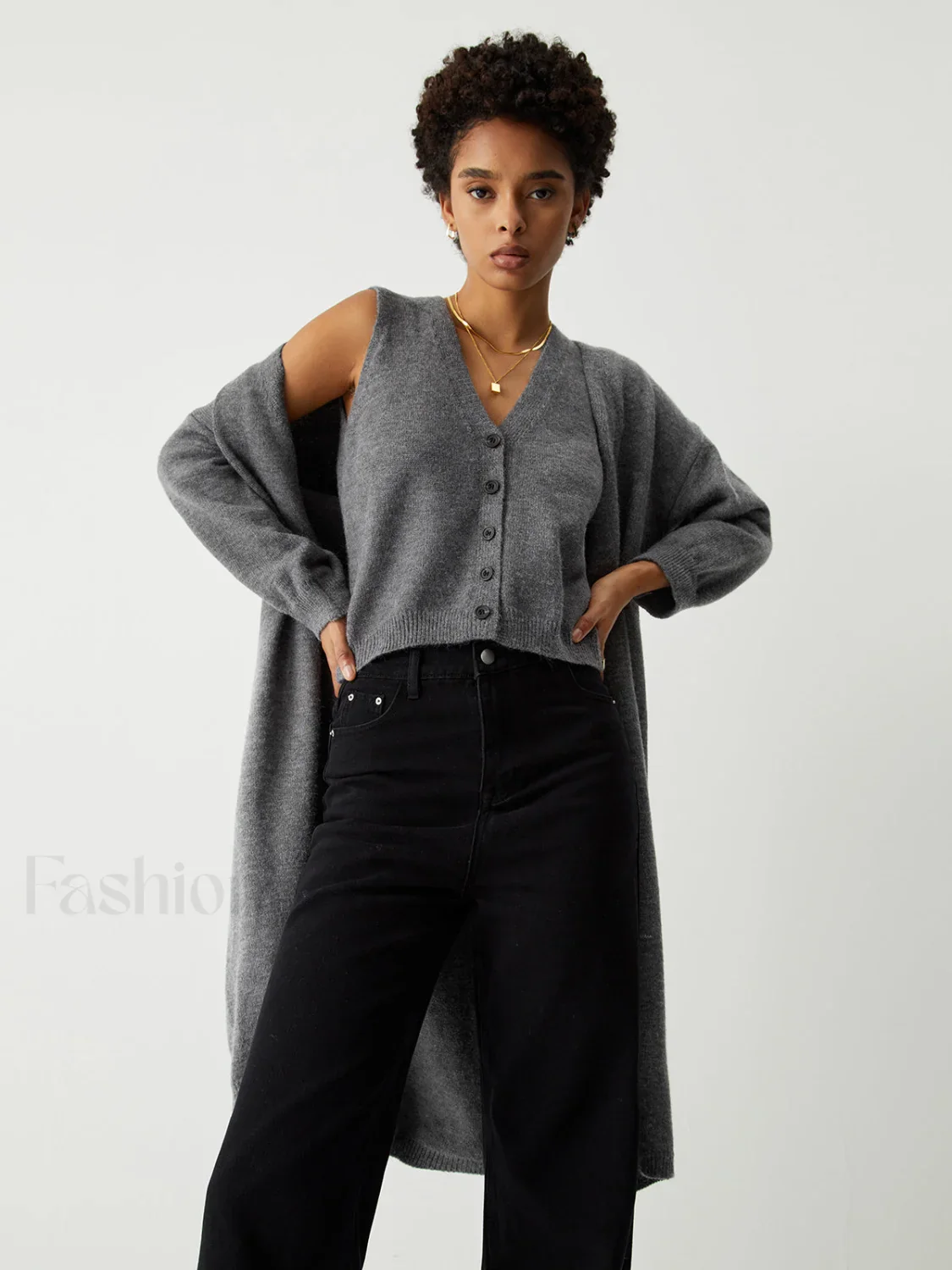 Longline Cardigan Graceful With Matching Vest - Image 10