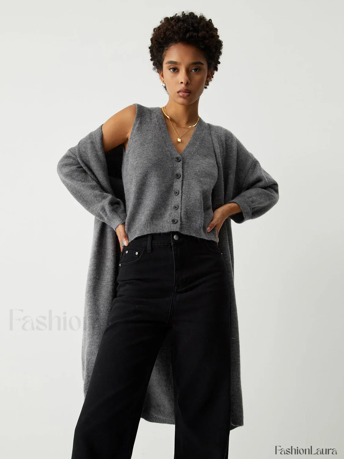 Longline Cardigan Graceful With Matching Vest - Image 16